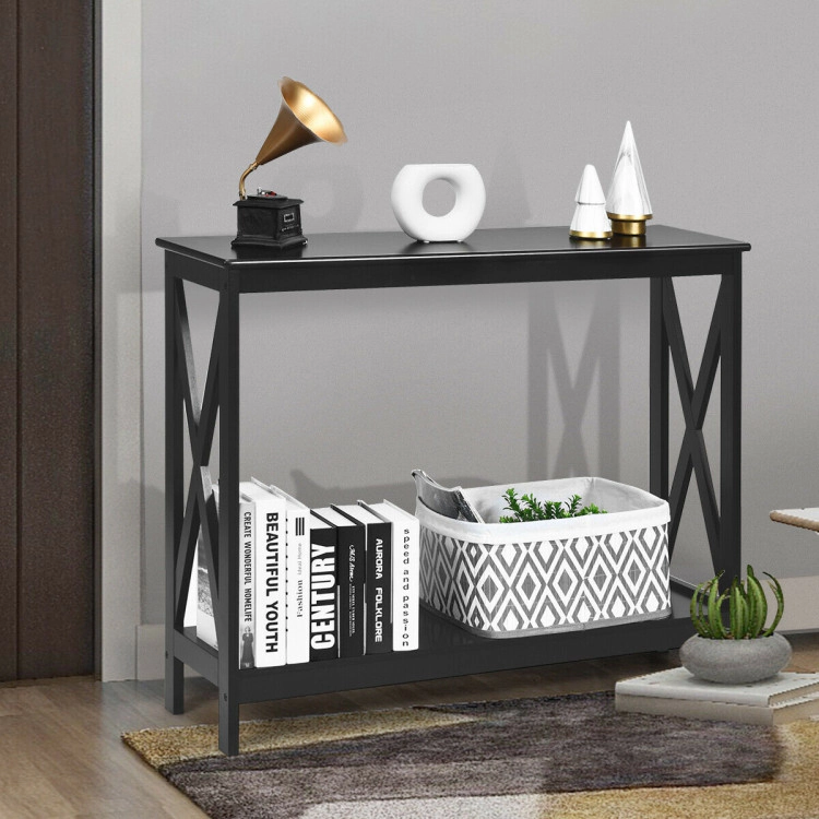 Hivvago Functional 2-Tier Accent Table with X-Design for Sofa or Entryway