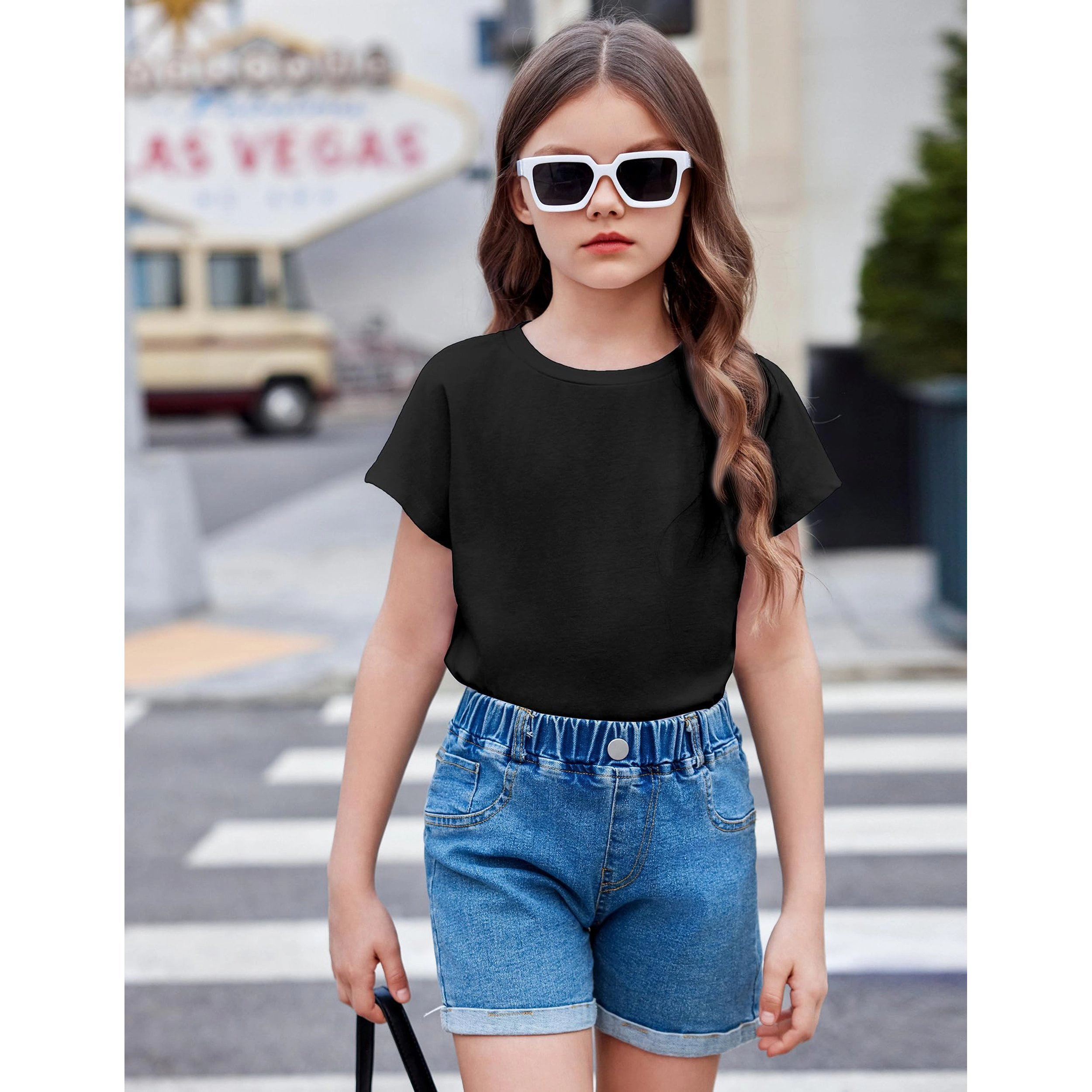 Arshiner Girls Short Sleeve Cropped Tshirts Crew Neck Loose Crop Tops Summer Casual Drop Shoulder