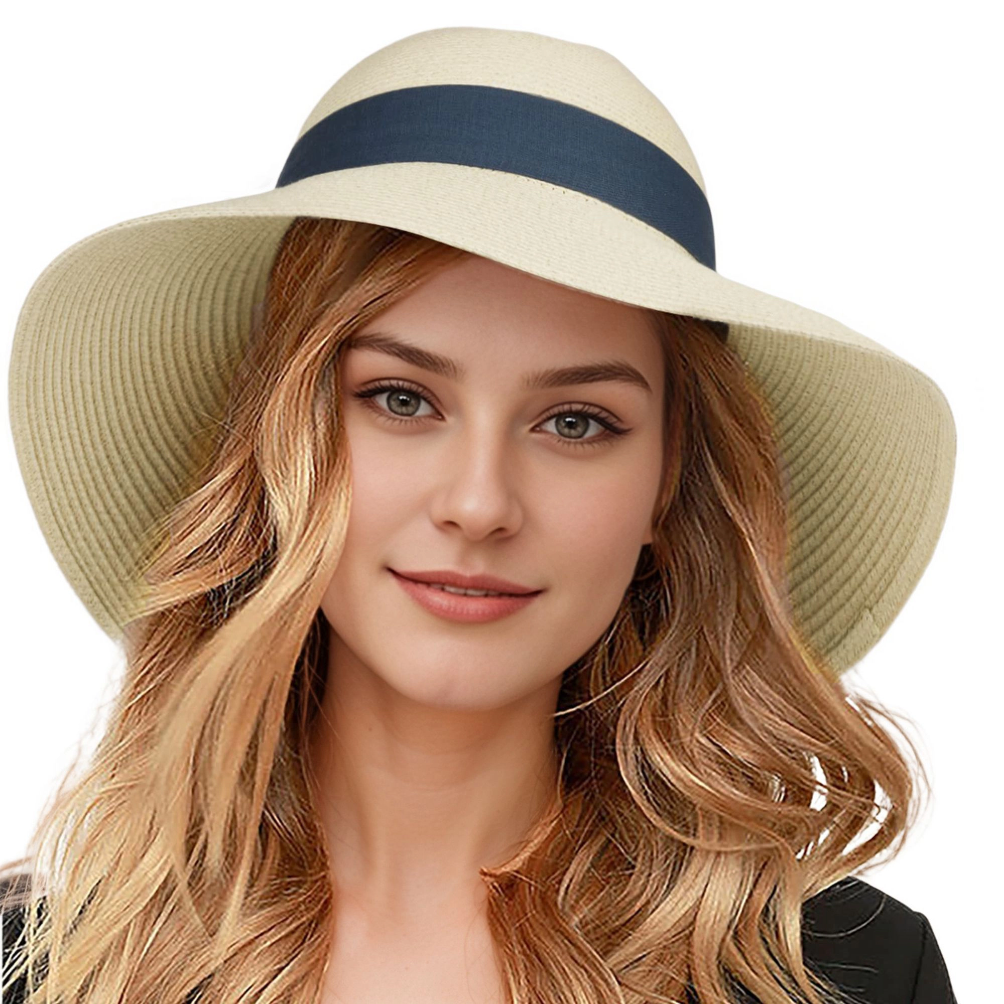 Anna-Kaci Women's Wide Brim Straw Sun Hat with Black Ribbon Bow Adjustable Chin Strap Inner Sweatband