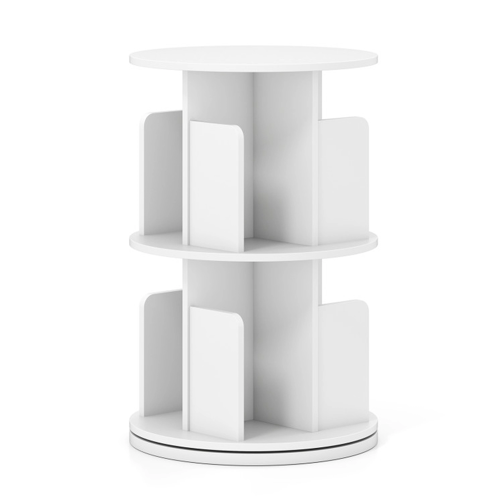 SUGIFT 2-Tier 145-lb Capacity White 26-in Rotating Spinning Bookshelf with Dividers Anti-Falling Baffles