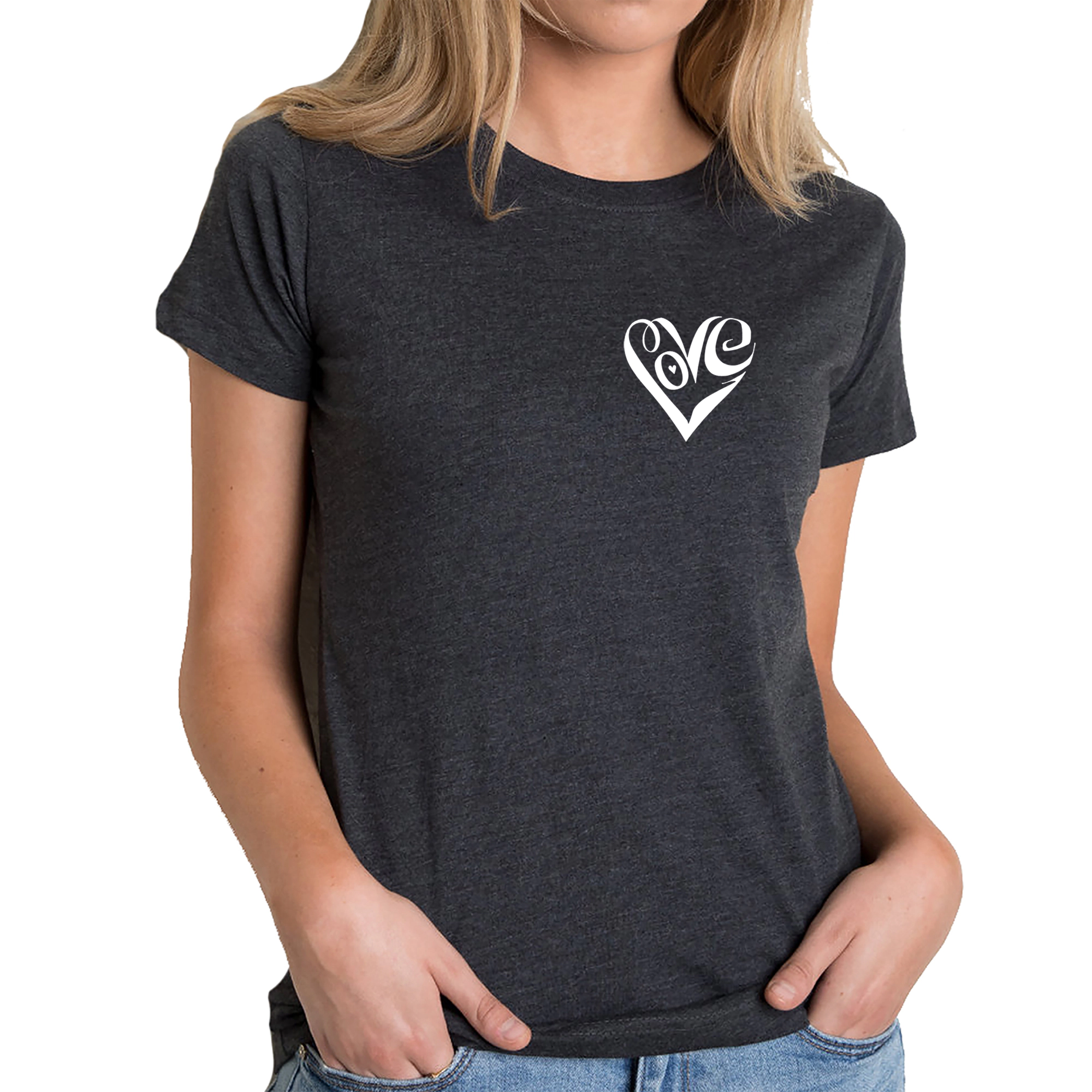 LA Pop Art Women's Cotton/Poly Blend Word T-Shirt - Script Heart