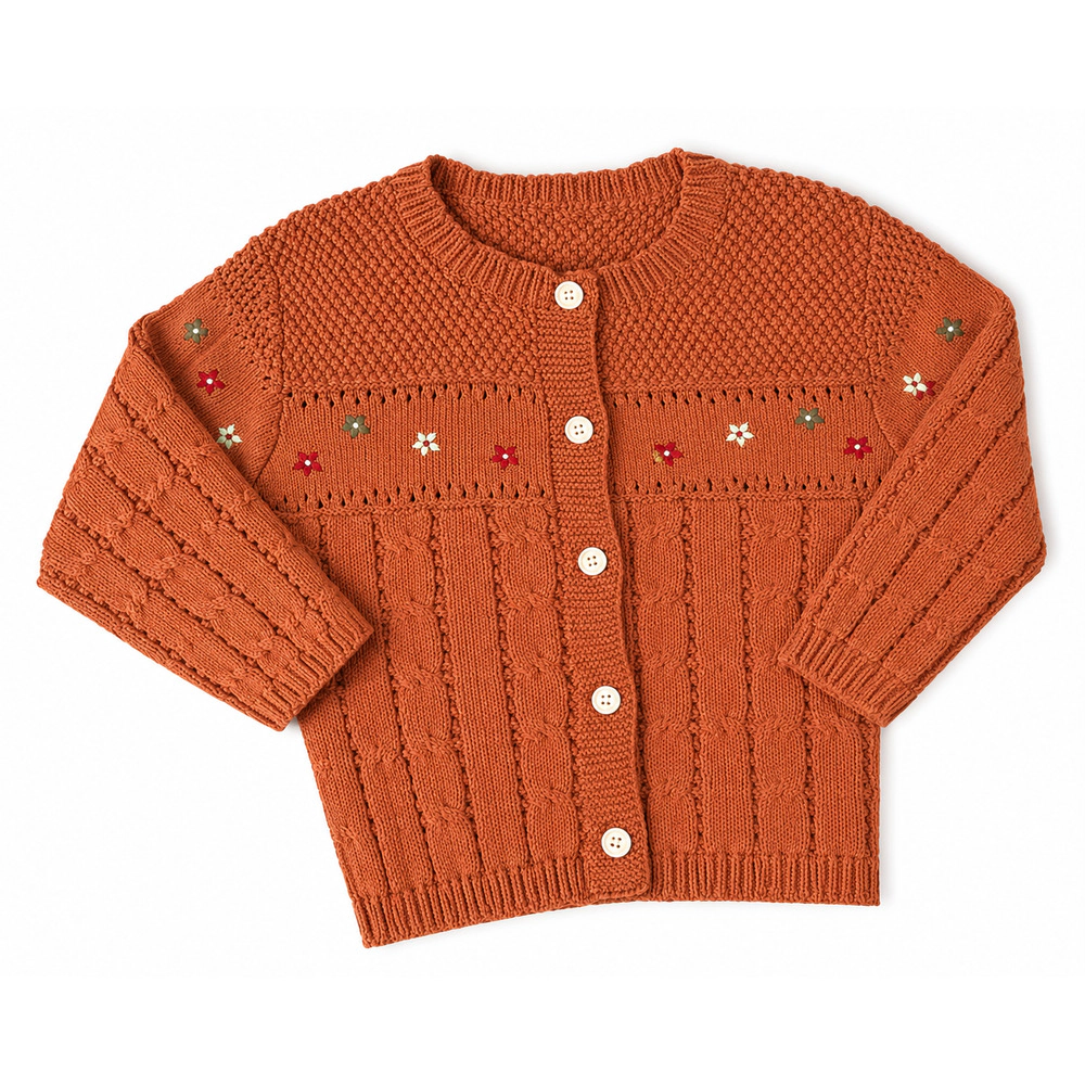Laurenza's Baby Toddler Girls Autumn Copper Floral Knit Cardigan Sweater