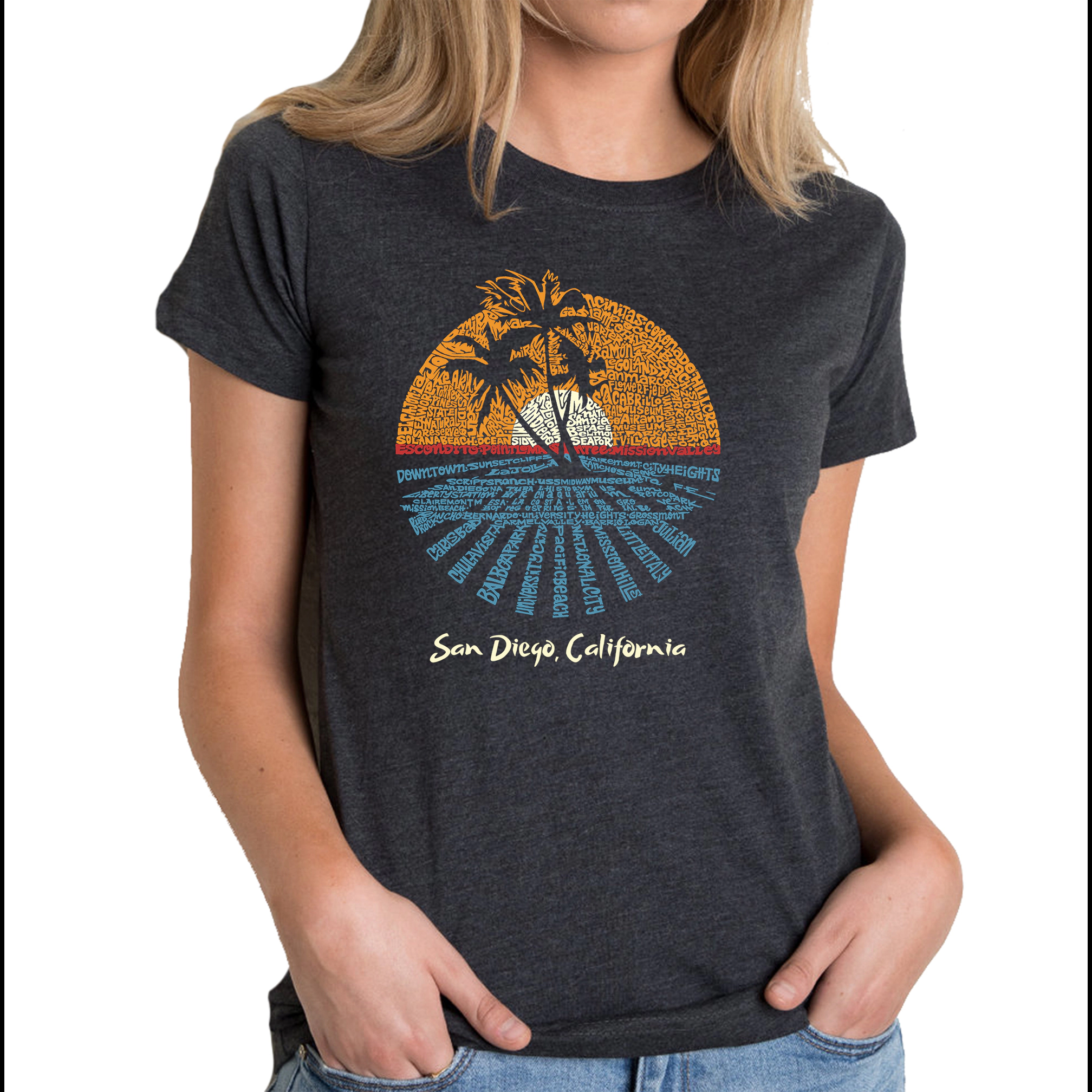 LA Pop Art Women's Cotton/Poly Blend Word TShirt - Cities San Diego