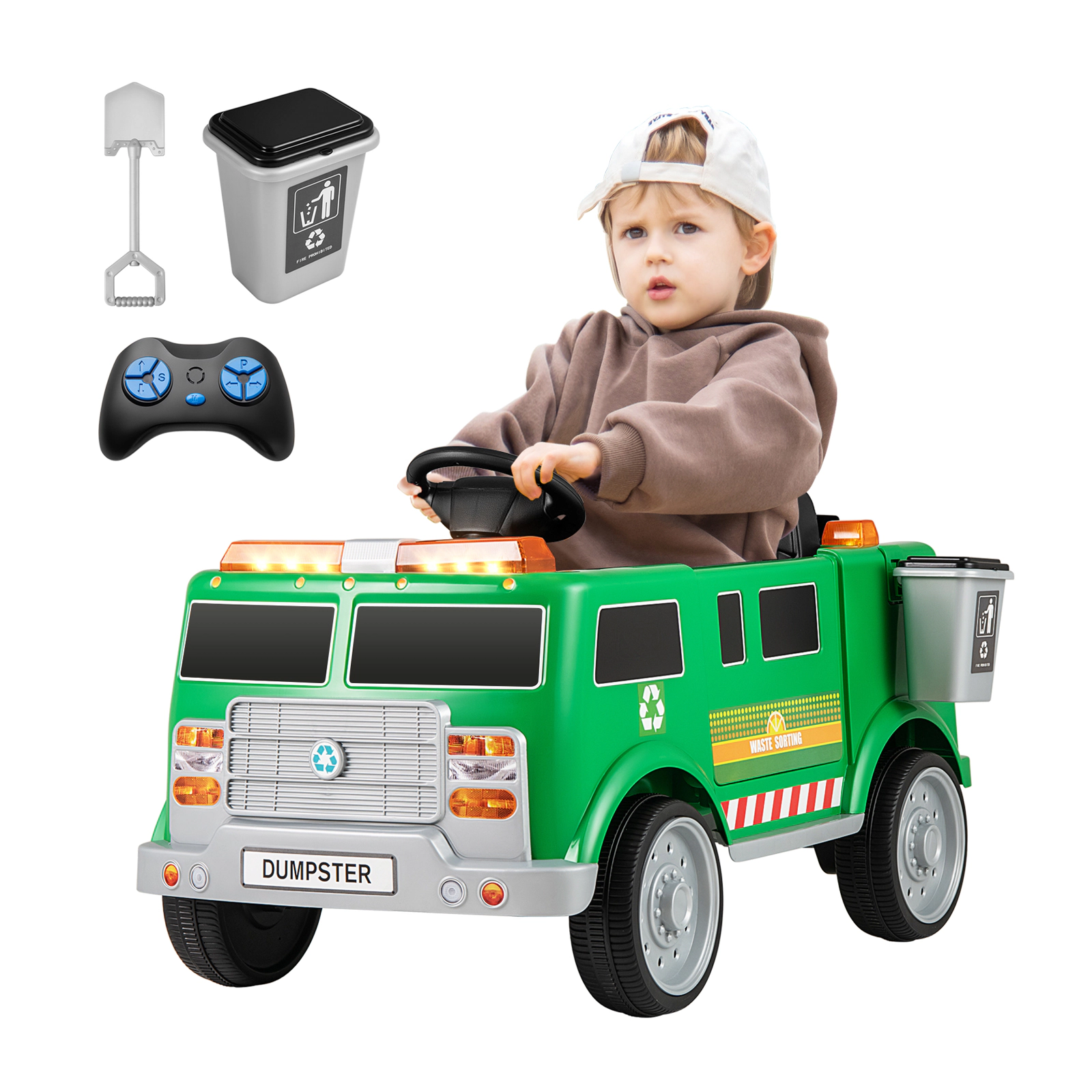 LJG Kids 12V Battery Powered Electric Vehicle with Remote Control and Trash Bin