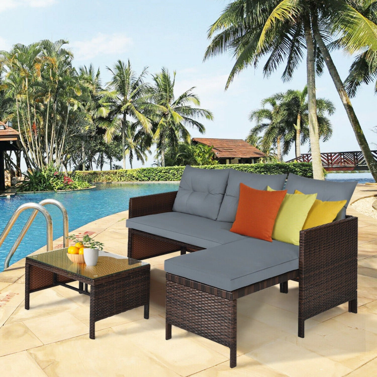 Hivvago 3 Pieces Patio Wicker Rattan Sofa Set