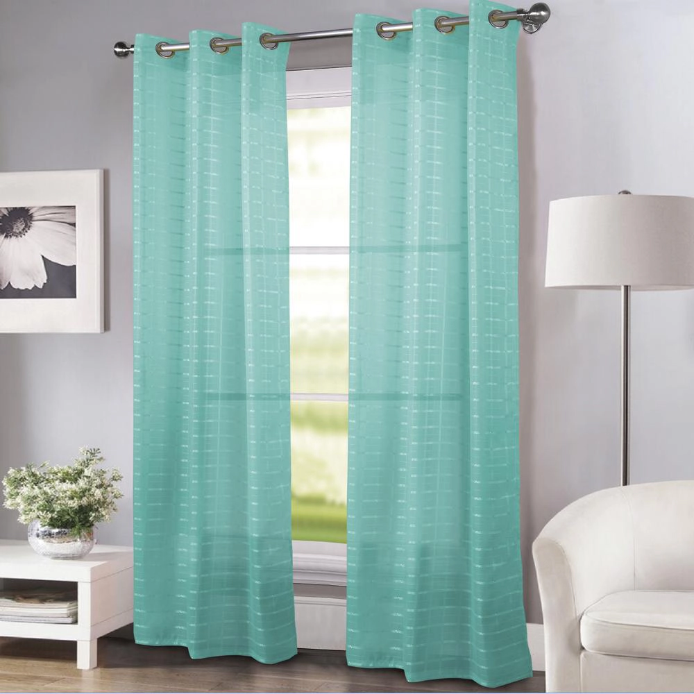 RT Designers Collection Wanda Box Voile Light Filtering One Grommet Curtain Panel 54" x 90" Aqua