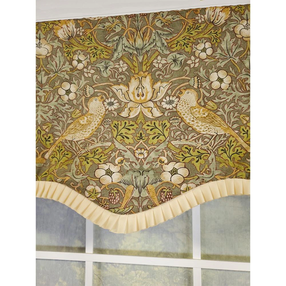 RLF Home Vivaldi Provence Pleated Ruffle Nature-Inspired Bird Motifs Luxurious Home Decor Valance 50" x 14