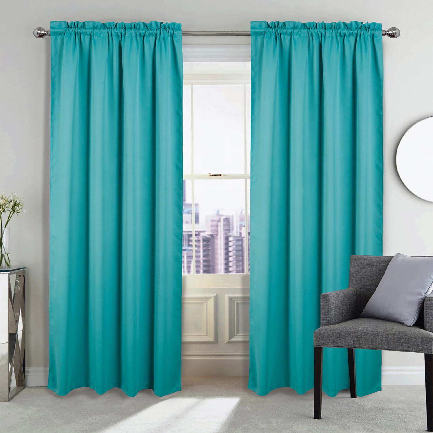RT Designers Collection 100% Polyester Twilight Blackout Rod Pocket Curtain Panel 54" x 84" Turquoise