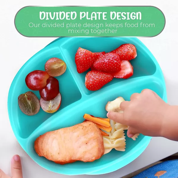 Sperric Silicone Suction Plate for Baby, 100% Food Grade Divided Plate, Self Feeding Training & Spoon 2Set
