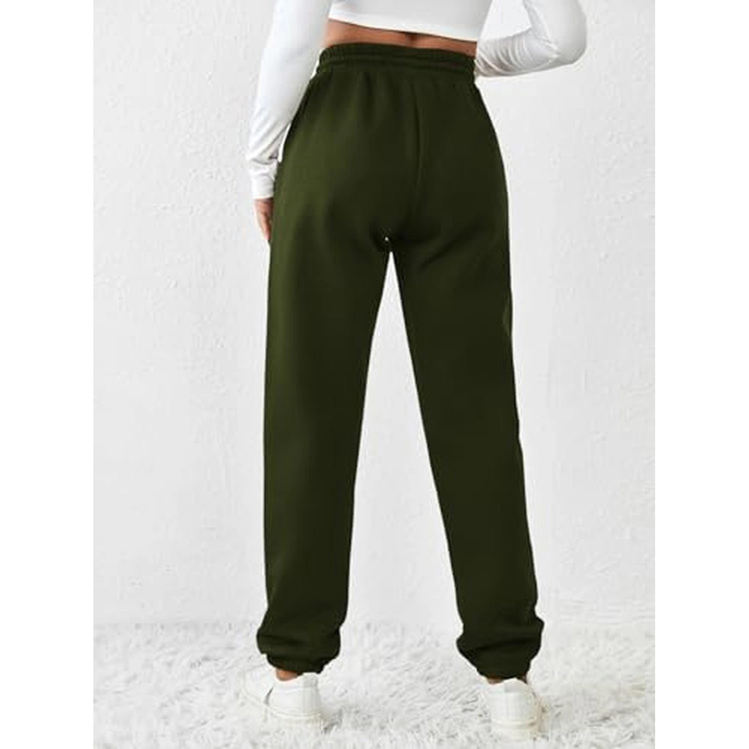 Pinspark Womens High Waisted Sweatpants Solid Drawstring Loose Casual Lounge Pants