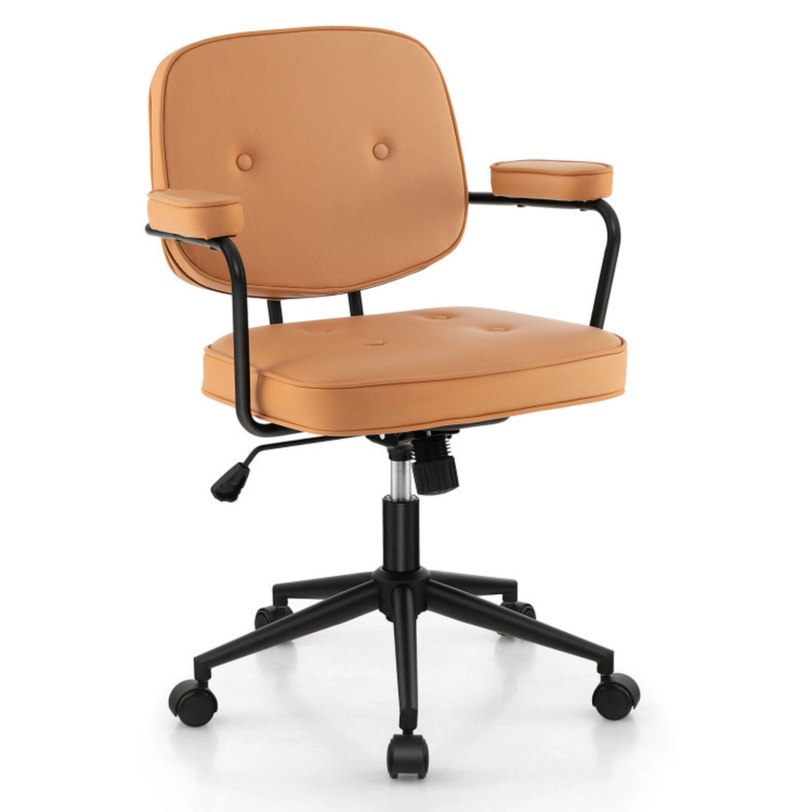 SUGIFT Rocking Backrest PU Leather Home Office Chair with Rubberwood Armrests 330-lb Capacity 23-in Wide Seat Orange