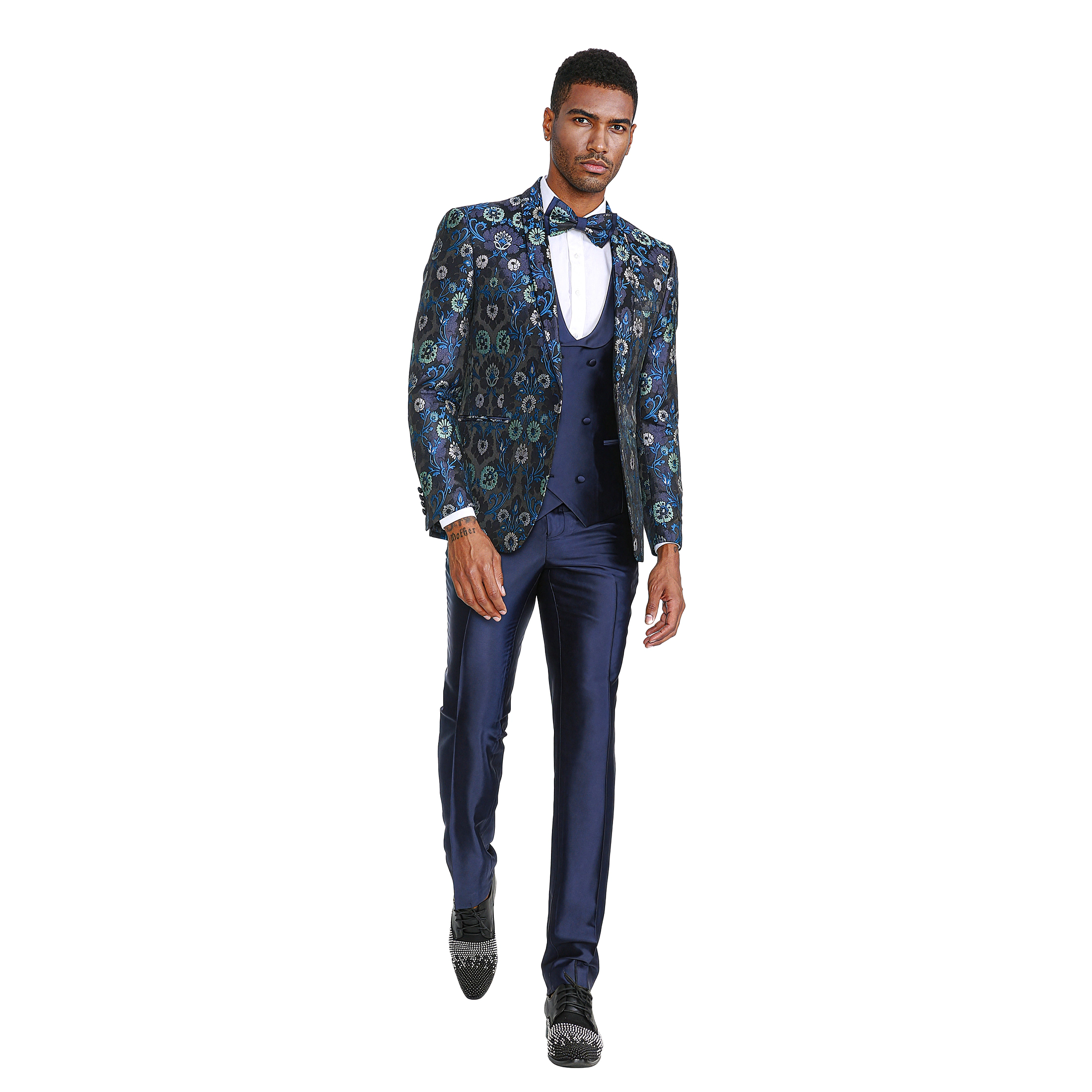 Tazzio Men's Skinny Fit Floral 3-Pc. Suit Set, Bowtie Included