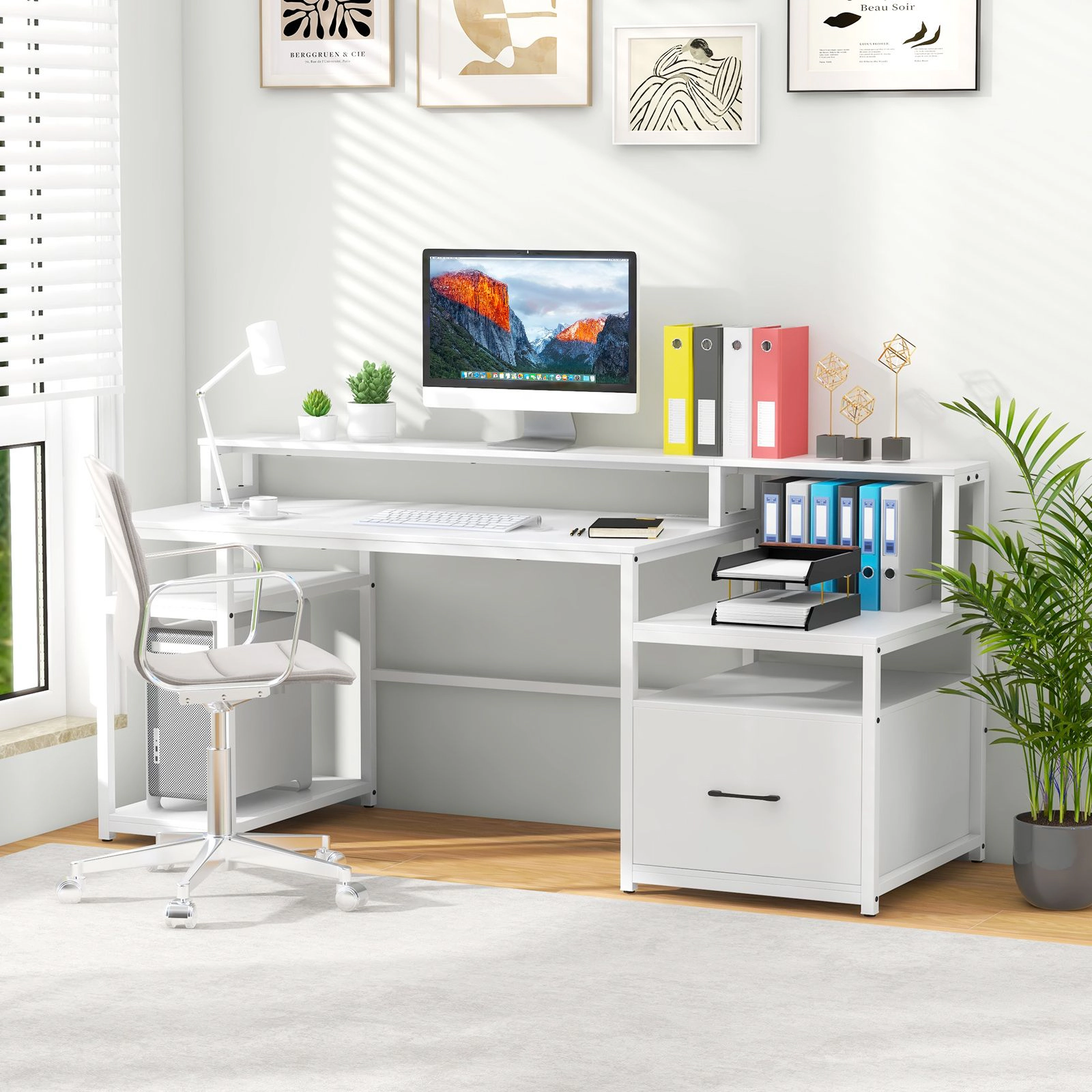 SlickBlue Large Computer Desk with Storage Shelves