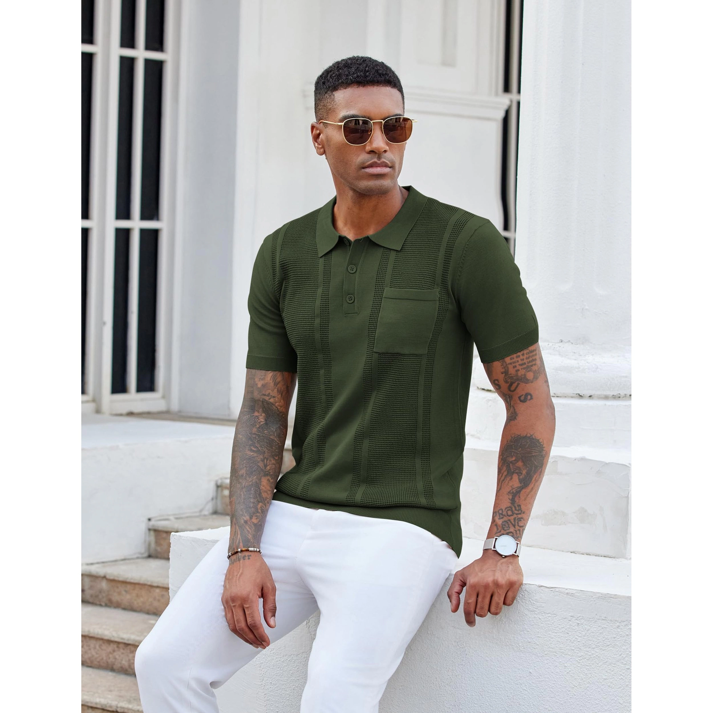 COOFANDY Men's Regular Fit Textured Knit Short Sleeve Polo Shirt