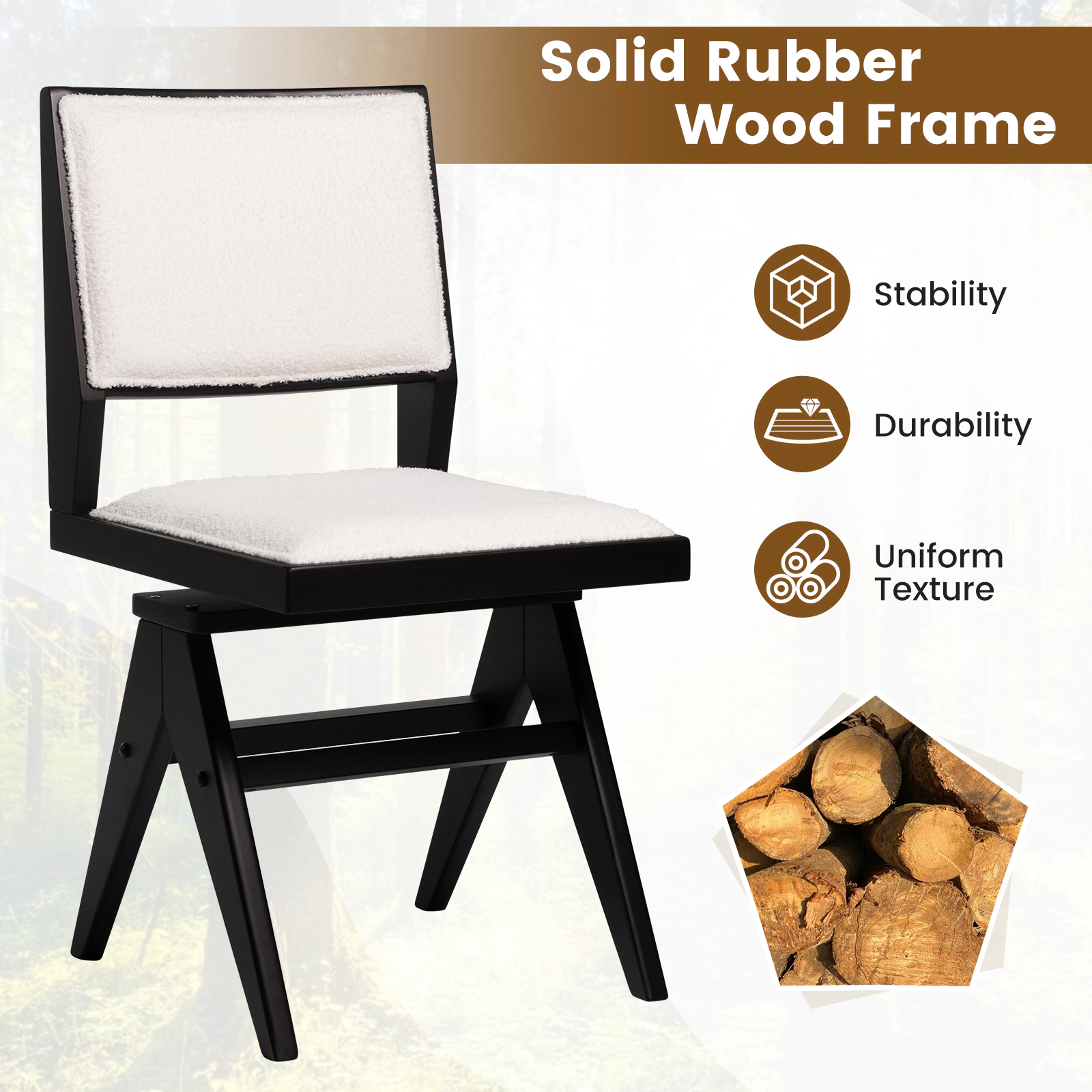 SUGIFT Swivel Wooden Dining Chair 265-Lb Capacity Black and White Faux Sherpa Seat
