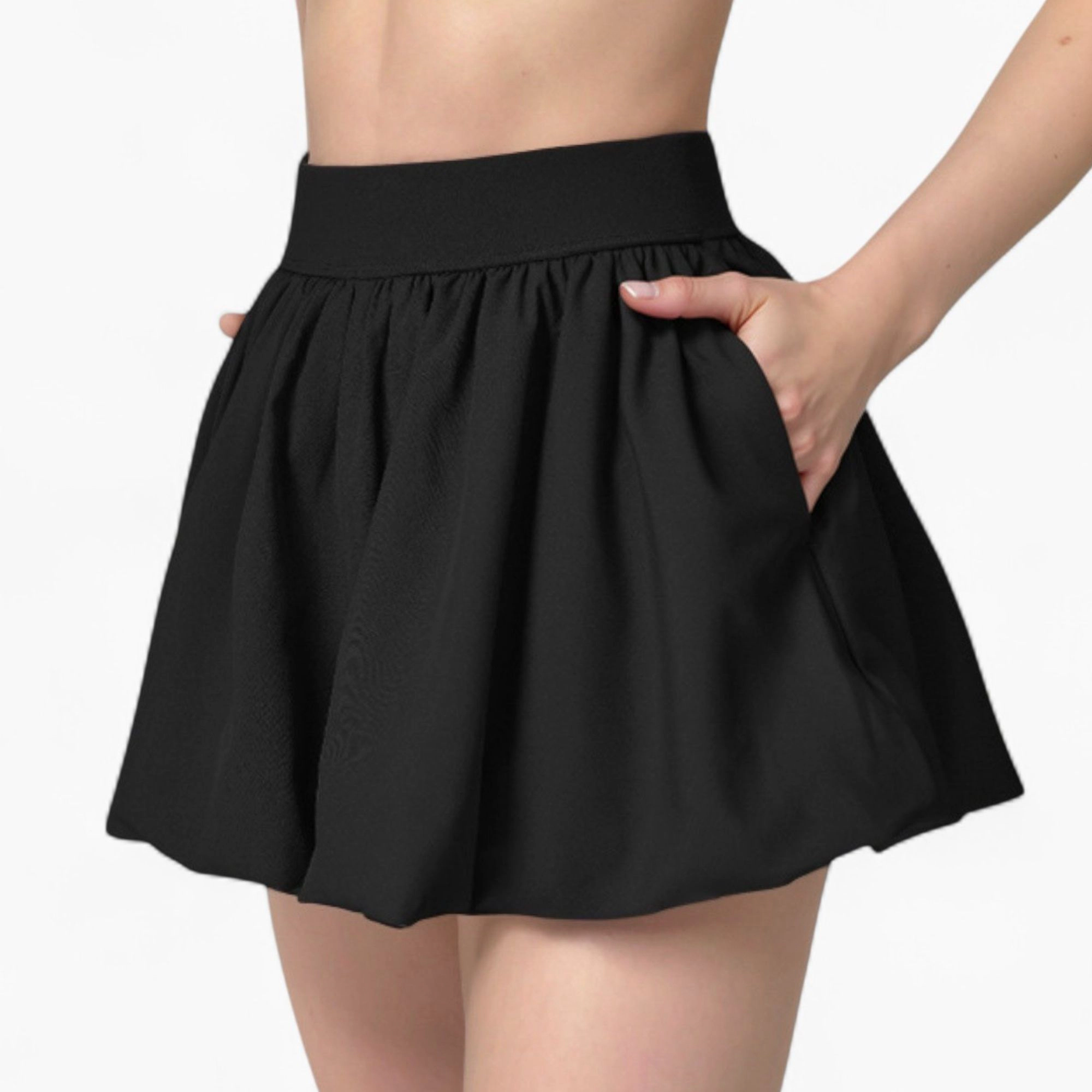 Anna-Kaci Women's High-Waist Pleated Mini Skirt with Wide Waistband and Side Pockets