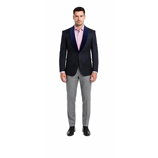 Elie Balleh Men's Slim Fit Floral Shawl Collar Blazer