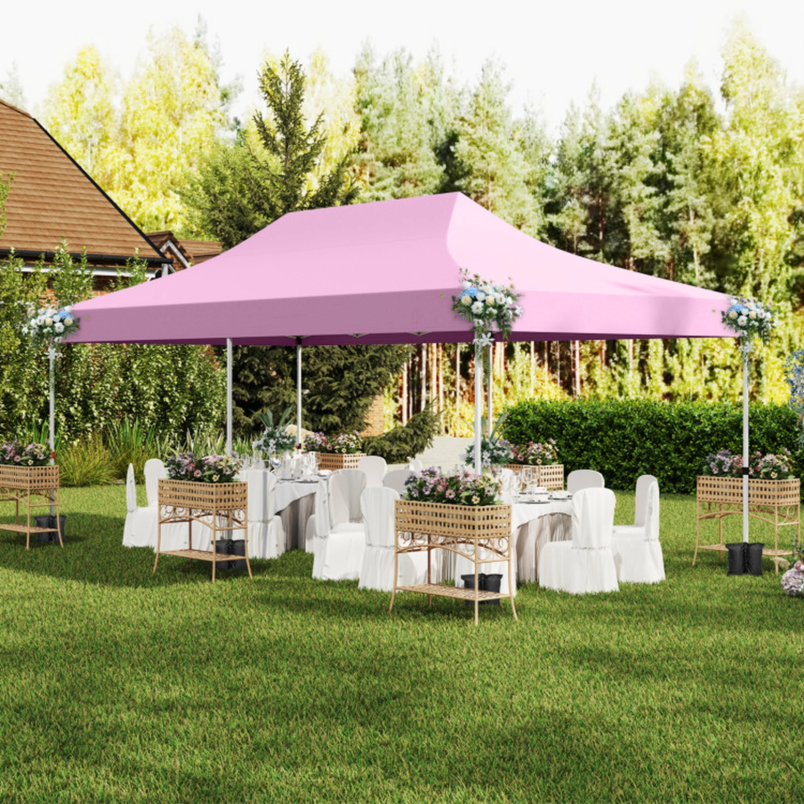 SUGIFT Pink 10-ft by 20-ft 3-Level UPF50+ 210D Oxford Pop Up Canopy Tent with 6 Sidewalls and Windows