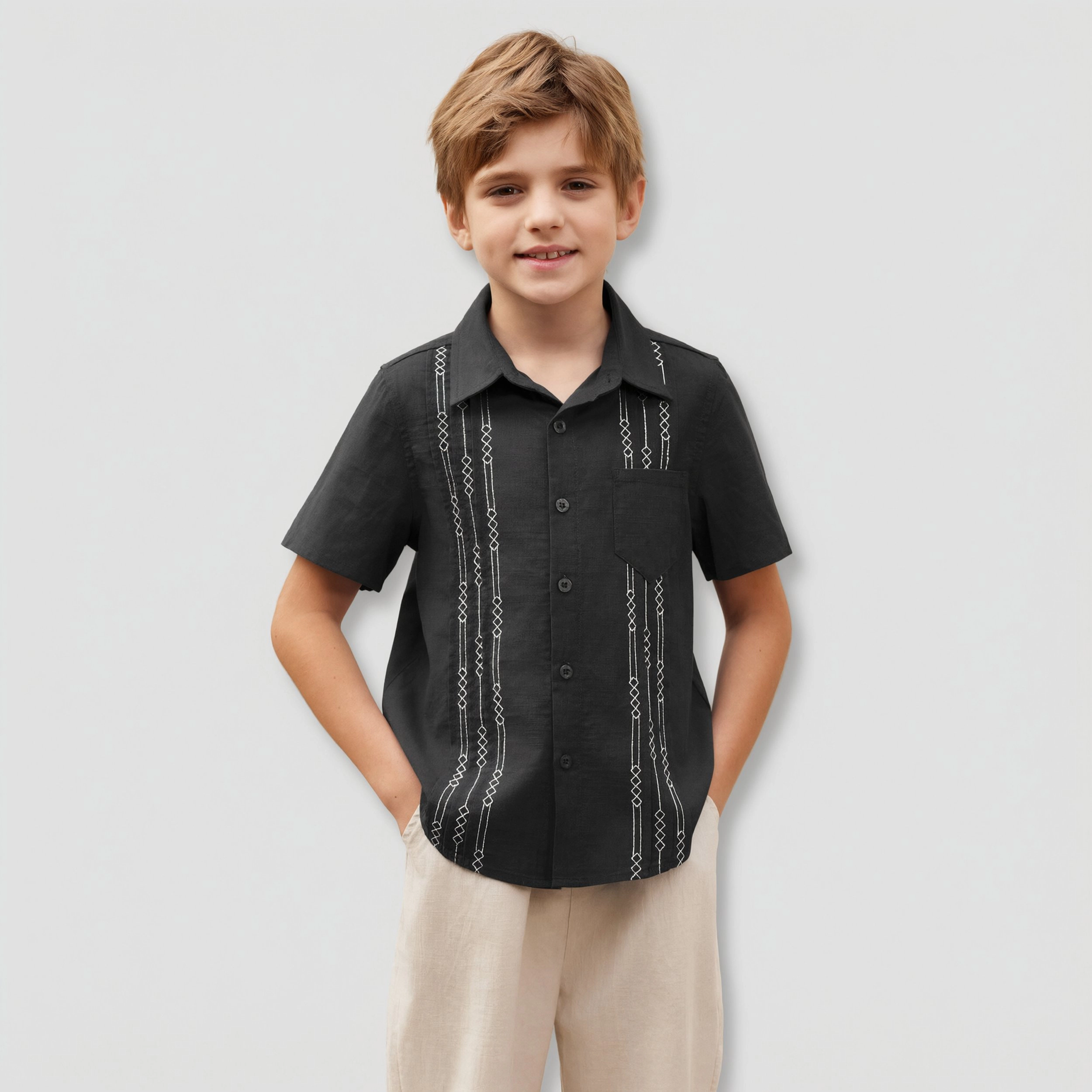 Arshiner Boys Cotton Linen Cuban Guayabera Shirt Casual Short Sleeve Button Down Shirts Summer