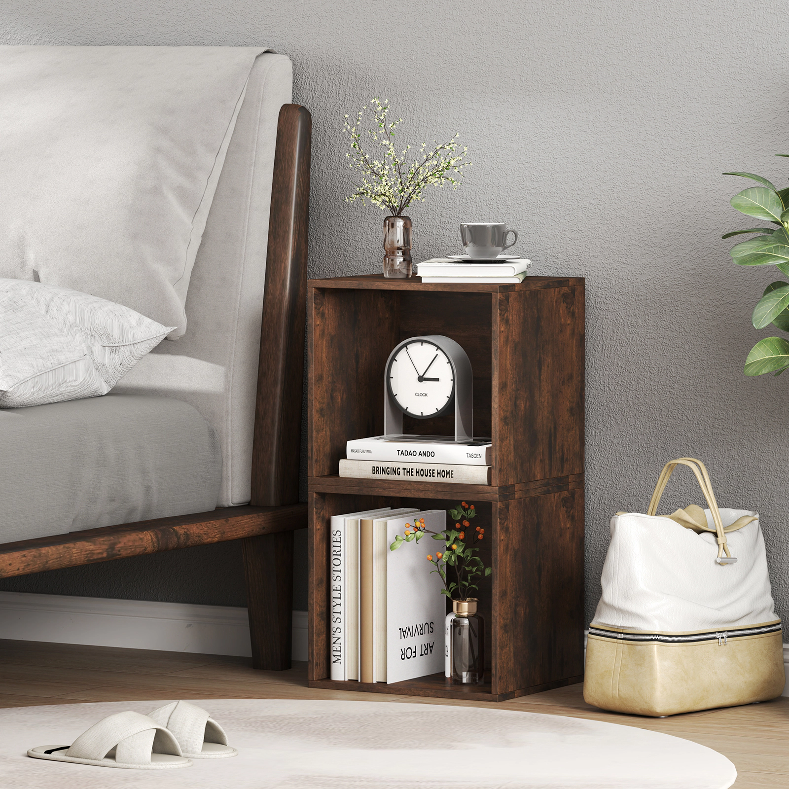 SUGIFT Modular Stackable Cube Storage Organizer Open Book Shelf 55-lb Capacity Rustic Brown