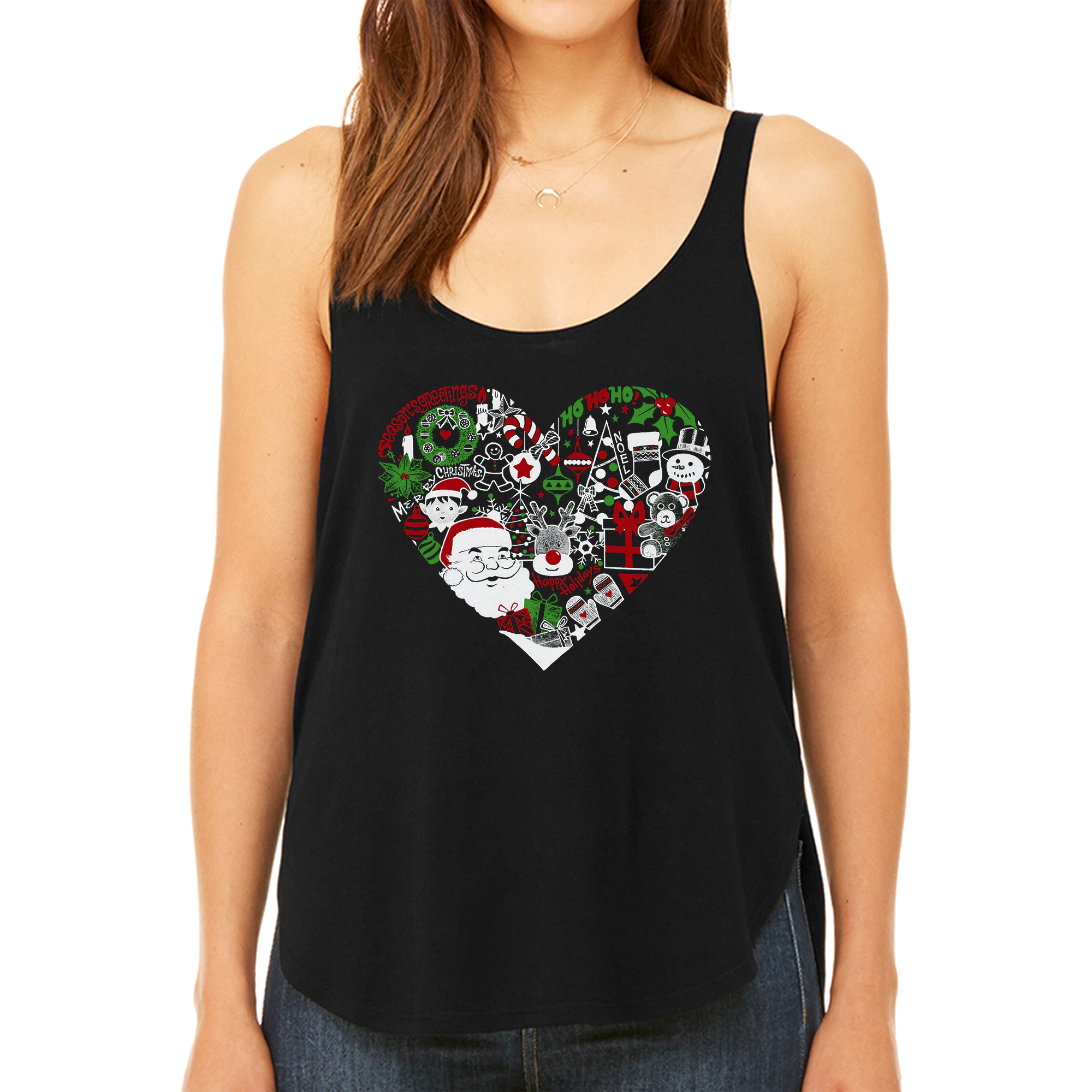 LA Pop Art Women's Premium Word Flowy Tank - Christmas Themed Heart