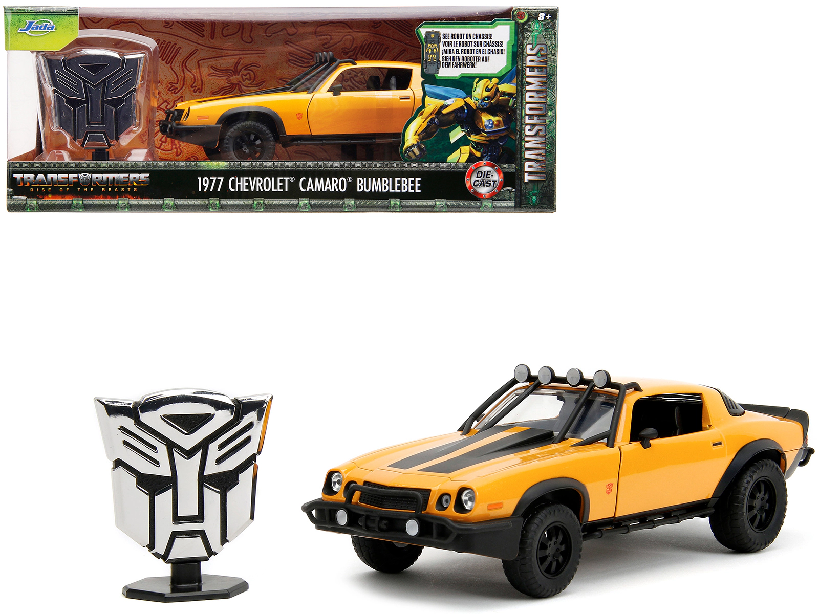 Jada Collectible 1977 Chevrolet Camaro Off-Road Version "Bumblebee" Yellow Metallic With Black Stripes And Transformers
