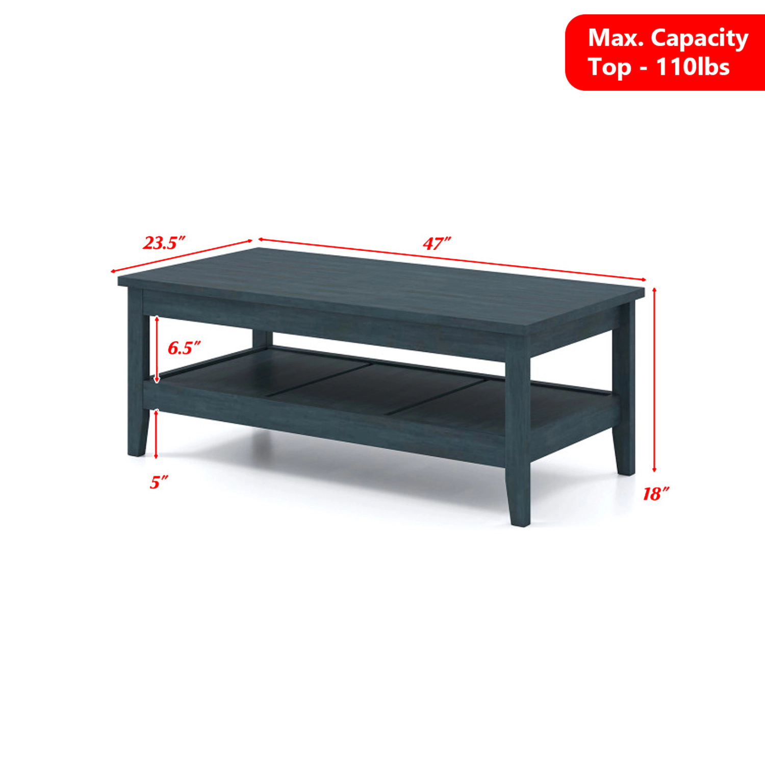 Hivvago Rustic Living Room Coffee Table with Reinforced Thick Top