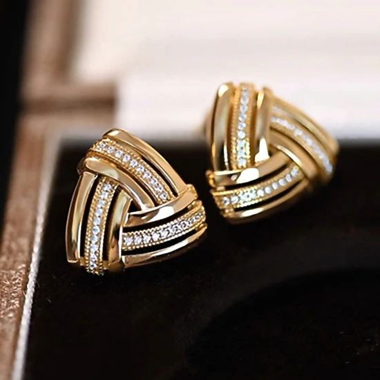 Wardrobe Whimsy Womens Interwoven Triangle Pave Cubic Zirconia Clip‑On Stud Earrings
