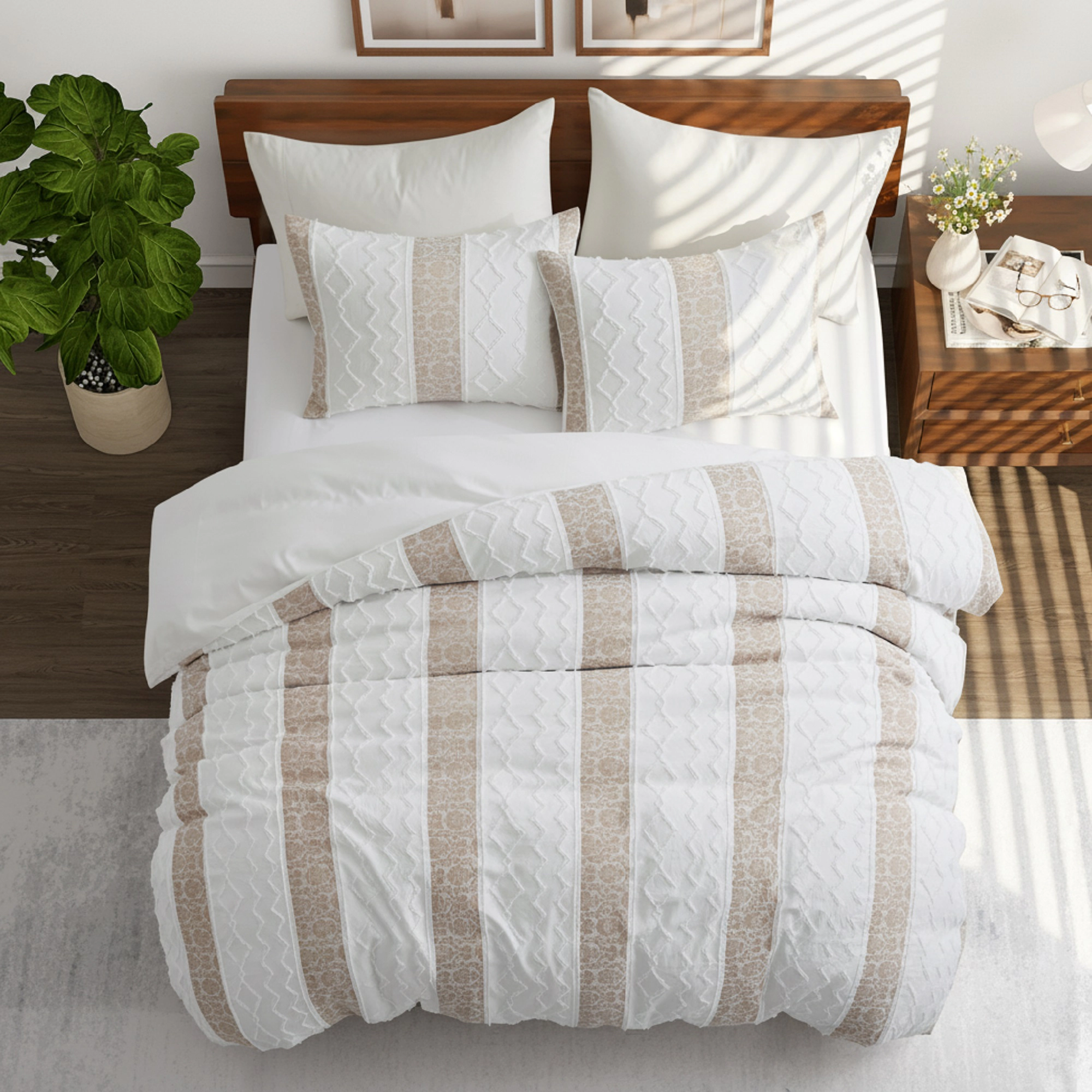 Unikome Boho Textured Duvet Cover Set with Pillowcases - Lightweight Chic Bedding