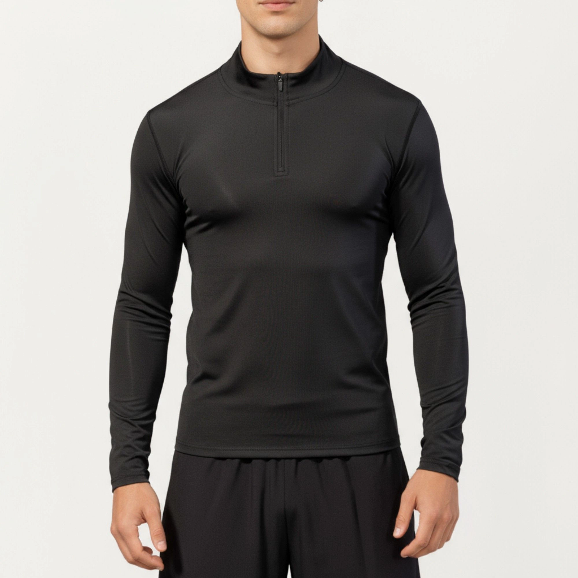 Anna-Kaci Men's Long Sleeve Quarter-Zip Compression Athletic Shirt with Mock Neck and Performance Stretch Fabric