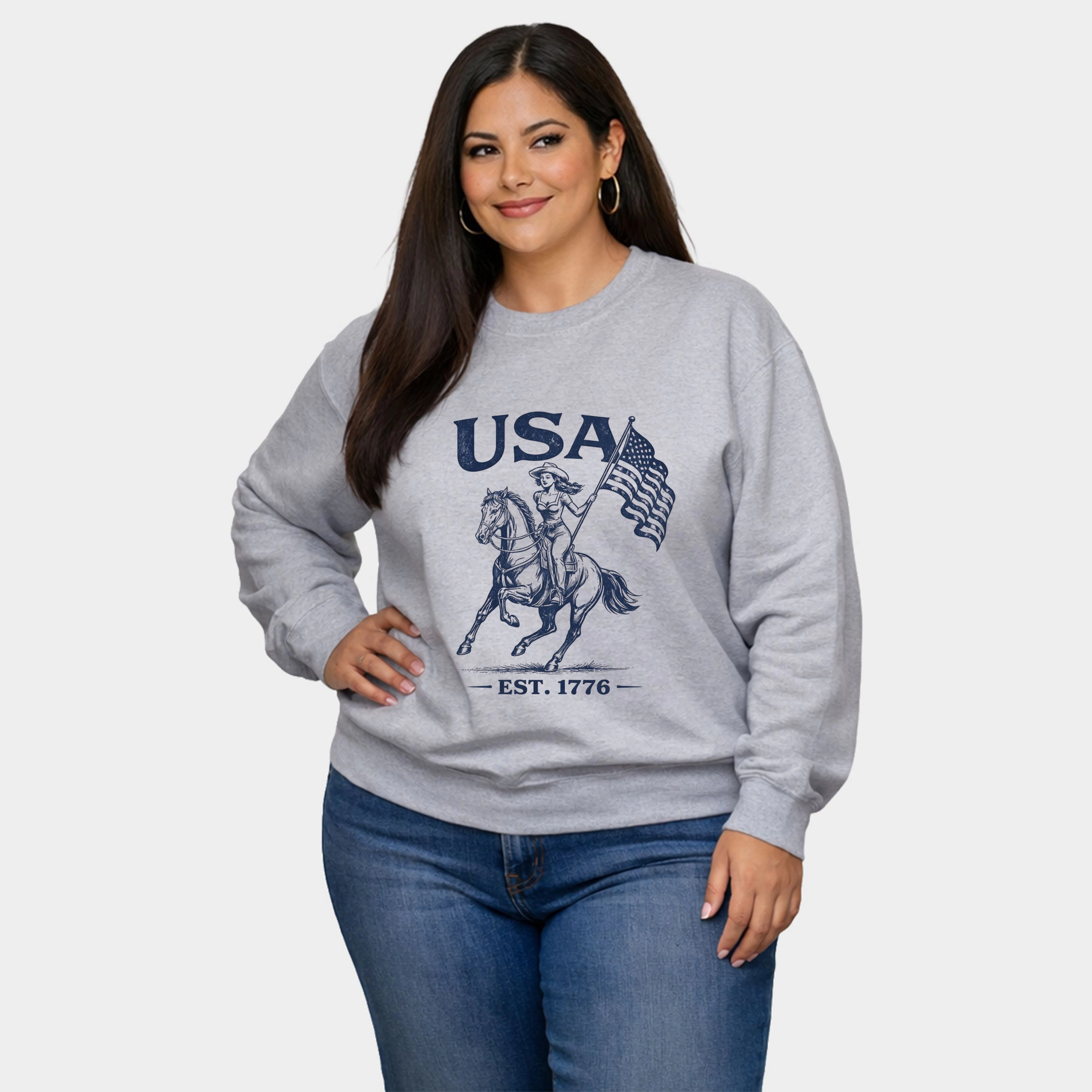 Simply Sage Market - USA Cowgirl Flag  Women's Plus Sized Graphic Sweatshirt