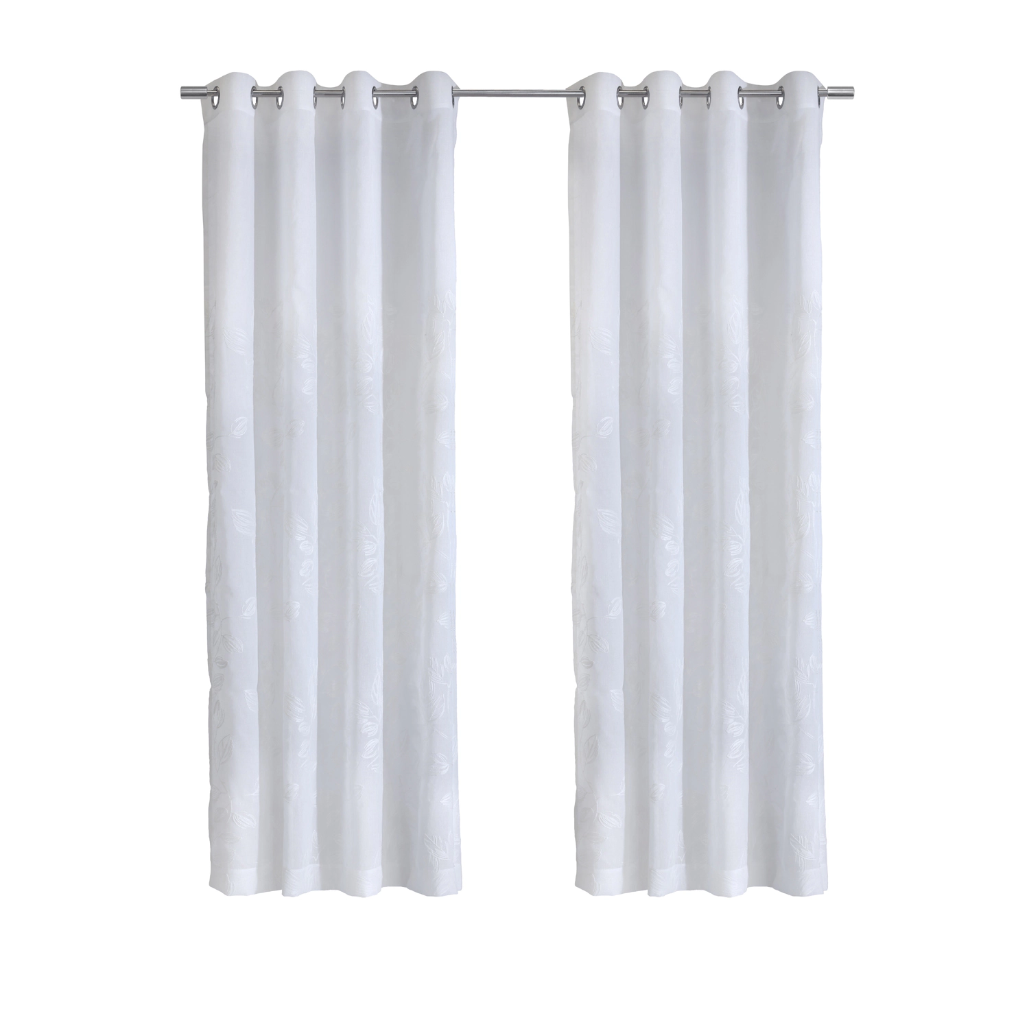 Habitat 100% Polyester Selina Sheer Grommet Leaf Embroidered Curtain Panel 52" x 84" White