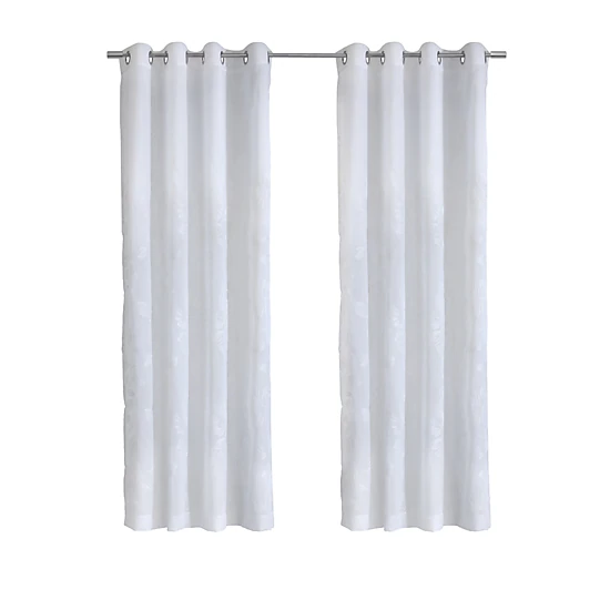 Habitat 100% Polyester Selina Sheer Grommet Leaf Embroidered Curtain Panel 52" x 84" White