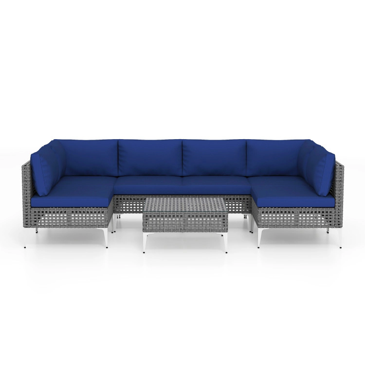 Hivvago 7 Piece Outdoor Furniture Set Wicker  Chairs with Tempered Glass Coffee Table