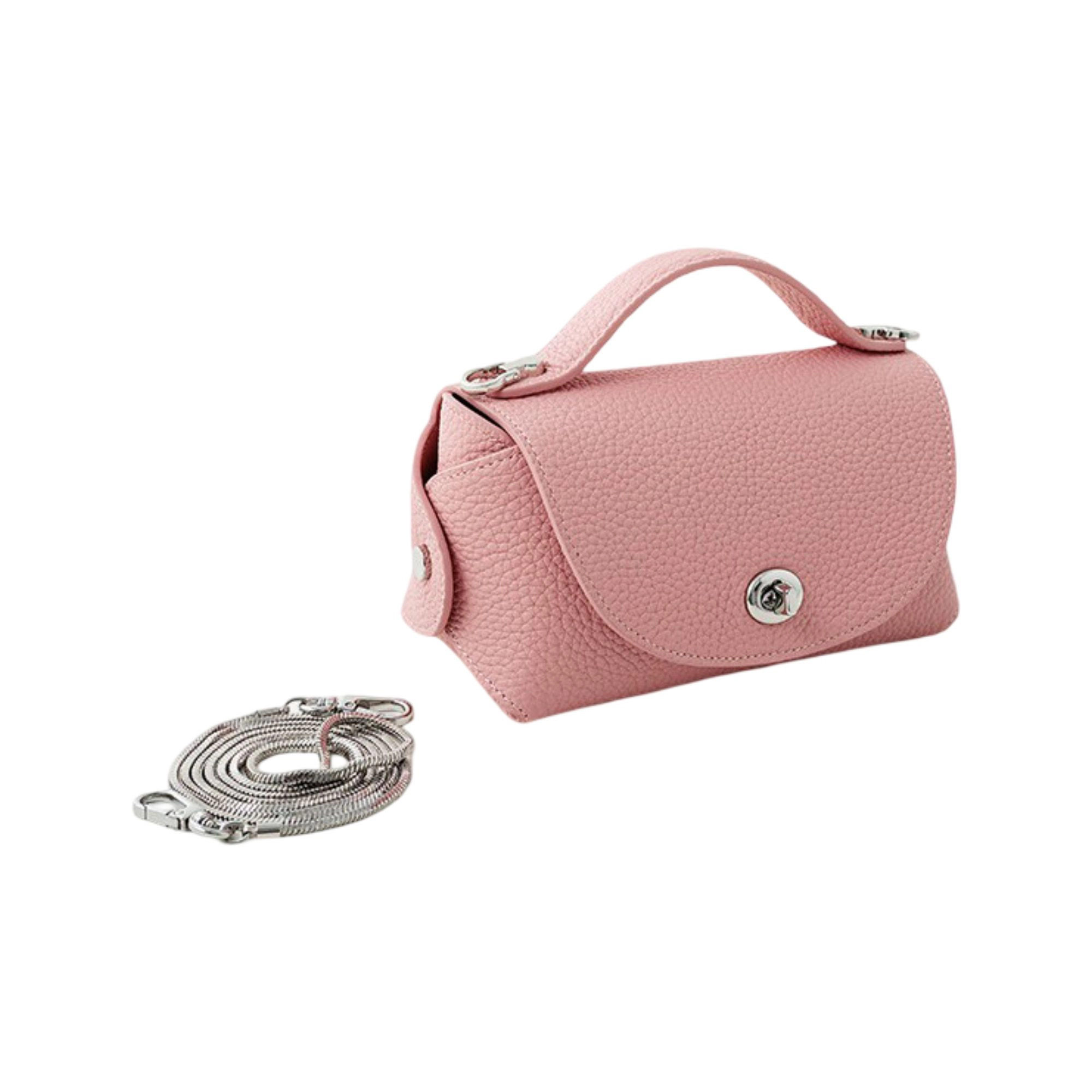 Alilang Women's Pebbled Leather Mini Top Handle Bag with Chain Crossbody Strap and Turn Lock Closure