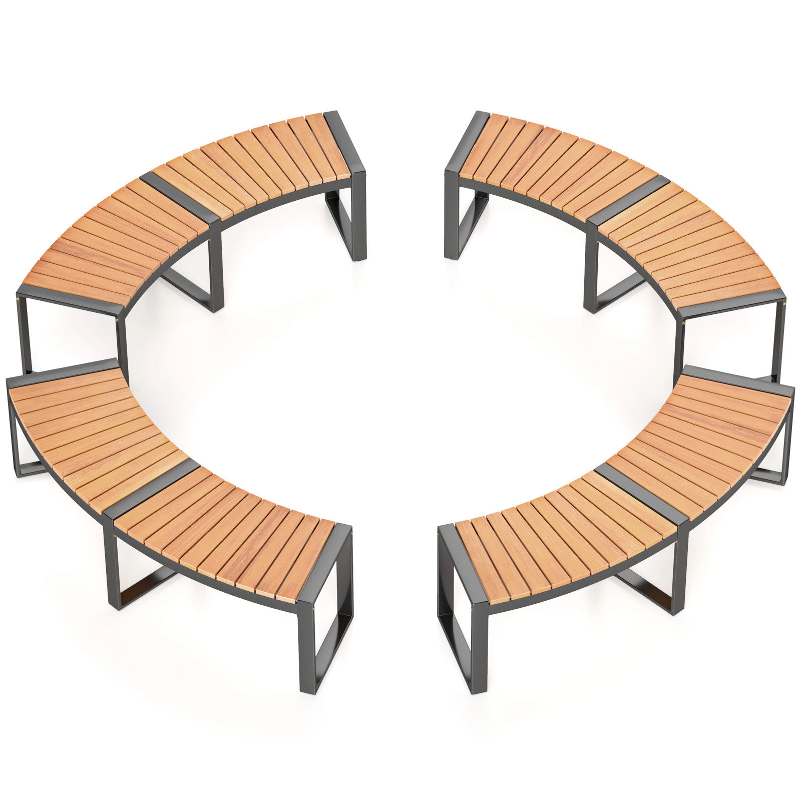 SUGIFT Curved Acacia Wood Patio Bench with Slatted Seat and Metal Legs 800-Lb Capacity Yellow Black