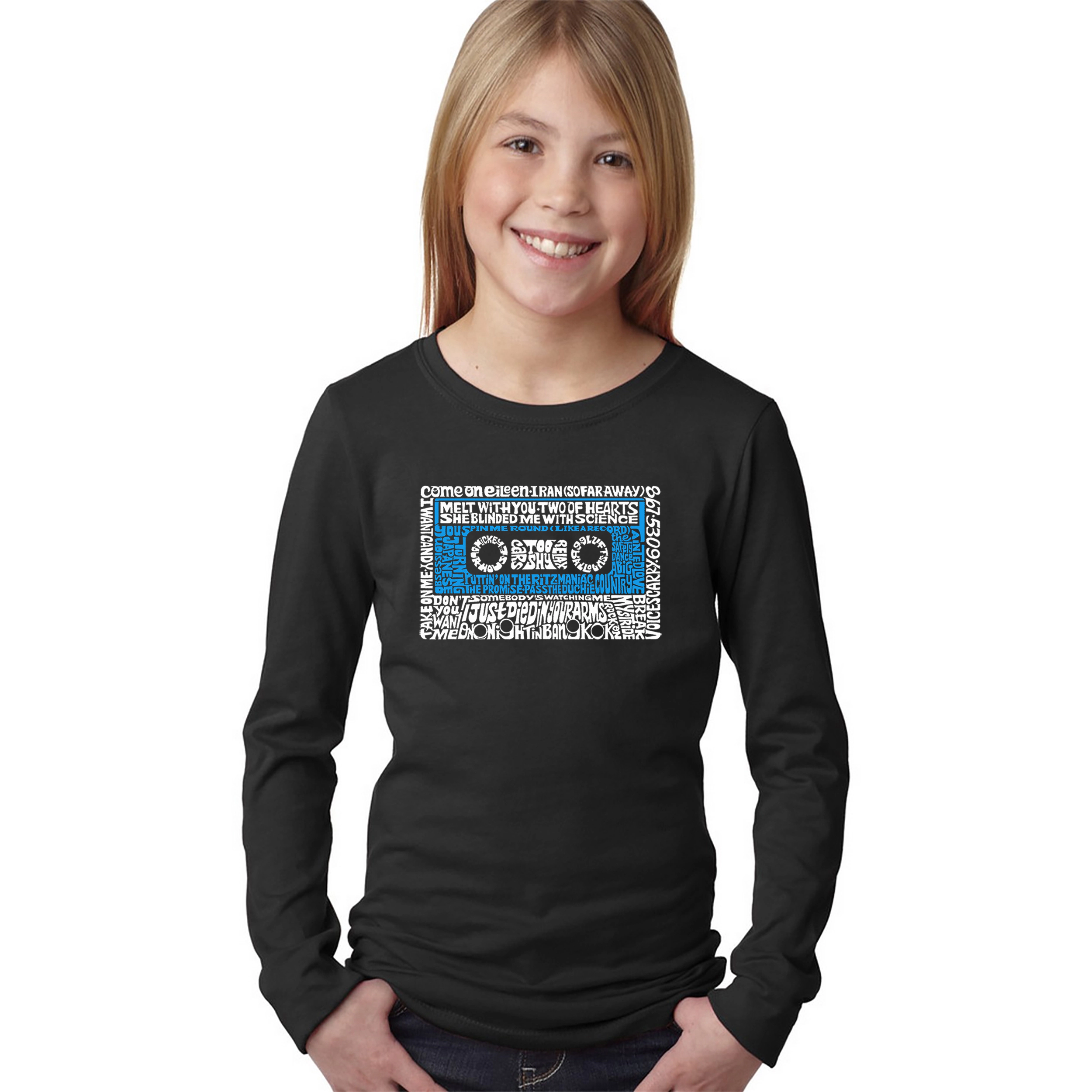 LA Pop Art Girls Long Sleeve Word T-Shirt - 80s One Hit Wonders