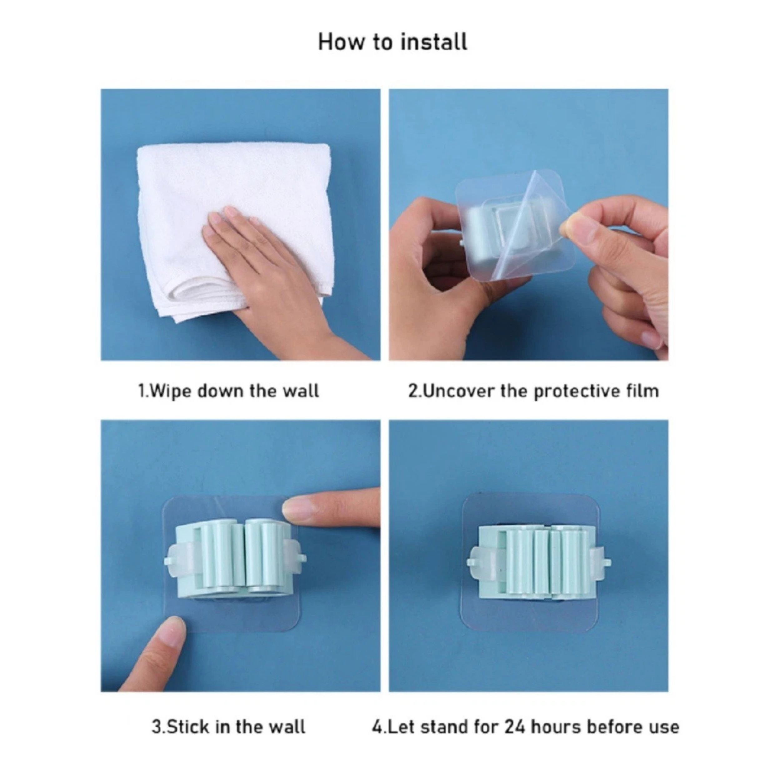 Home Collection Pack of 5 Broom Mop Holders Wall Mount Self-Adhesive Tool Organizer Rack
