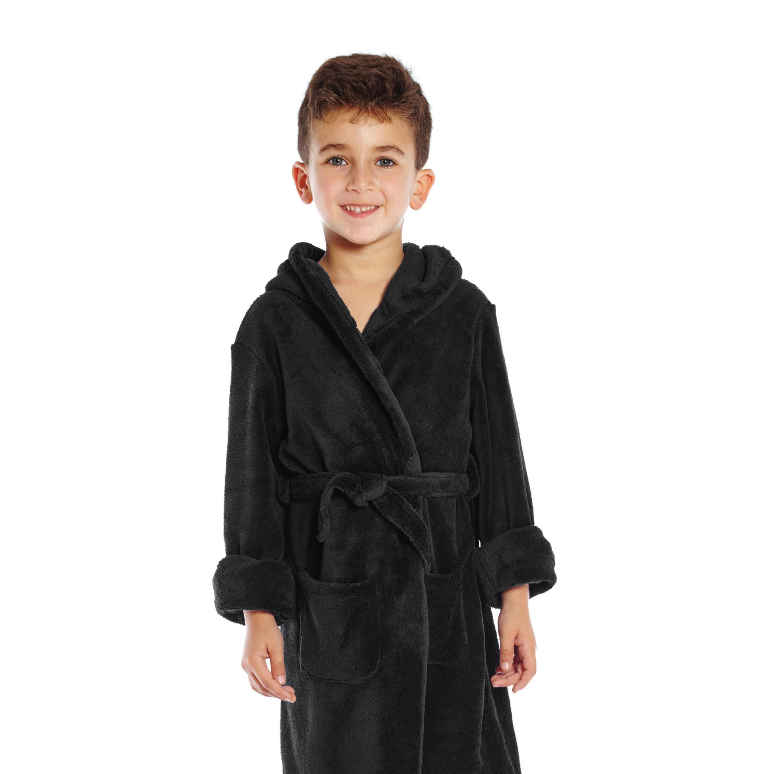 Leveret Kids Neutral Hooded Fleece Robe with Pockets