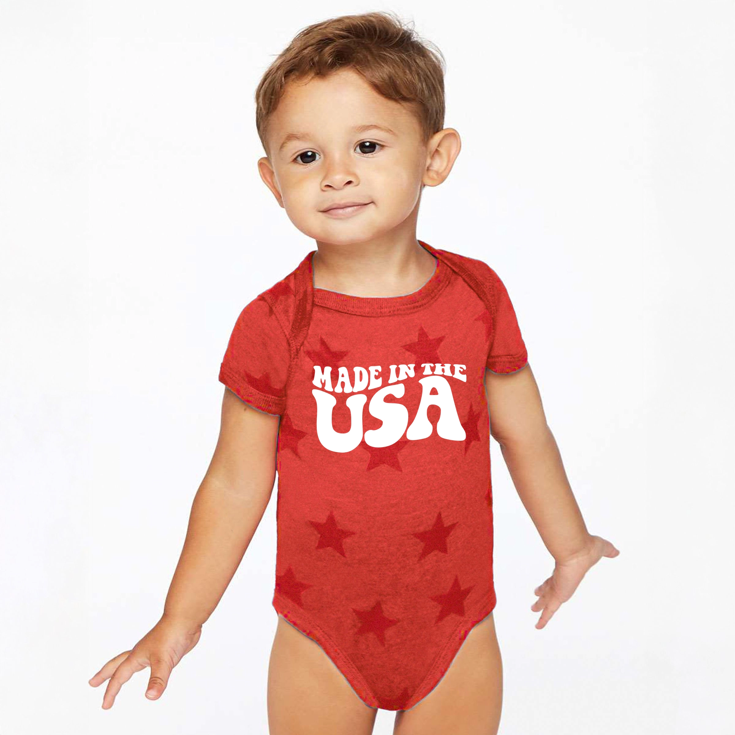 The Juniper Shop - Made USA Wavy Baby Short Sleeve Star Bodysuit