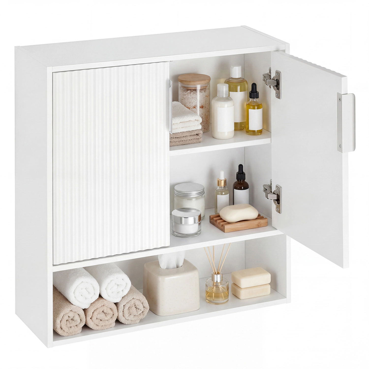 Slickblue White Bathroom Organizer Cabinet with Adjustable Shelf and Open Storage