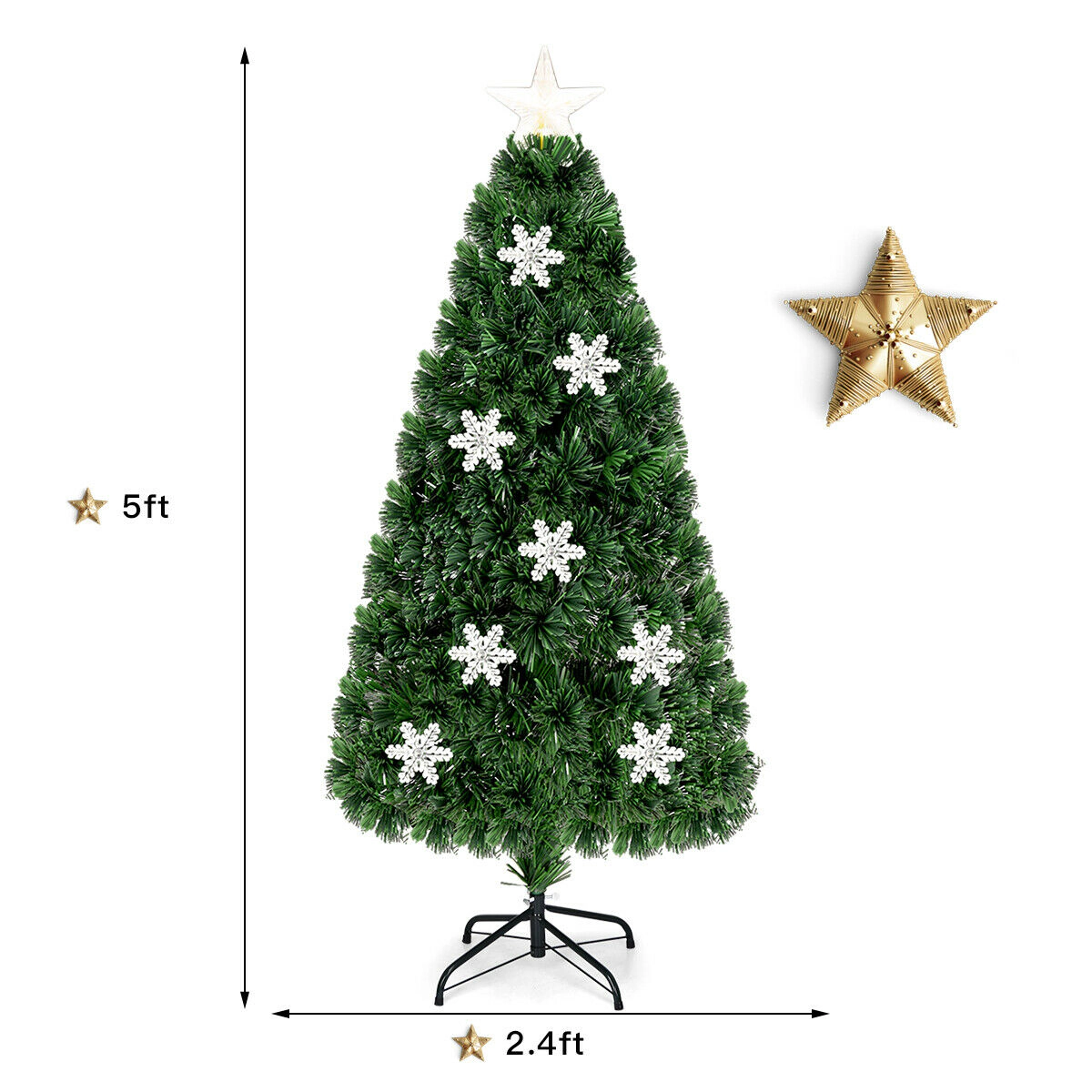 Glintex 5-Ft LED Fiber Optic Christmas Tree with 170 Tips and 21 LED Lights, Green