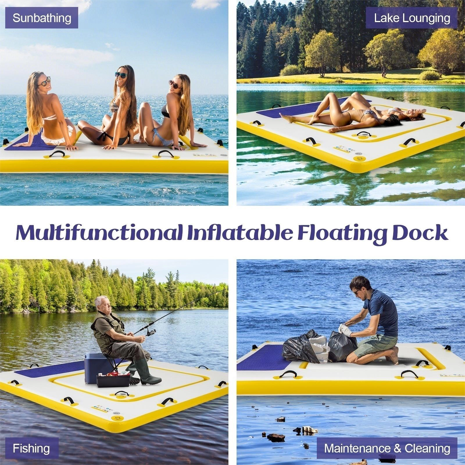 SUGIFT 8 ft x 8 ft Inflatable Floating Dock, 660 lb Capacity, Mesh Swim Lounge, Hand Pump