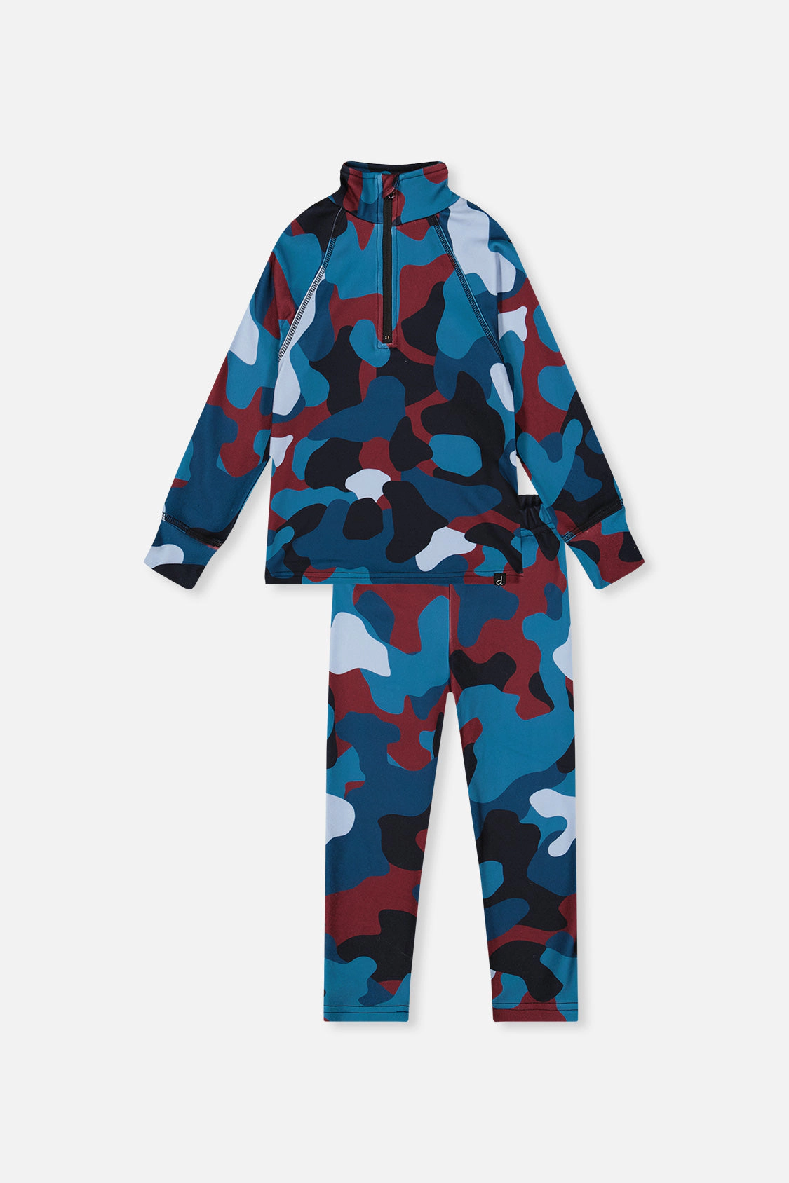 Deux par Deux Boys Two Piece Camouflage Print Half-Zip Thermal Underwear Top and Pants Set