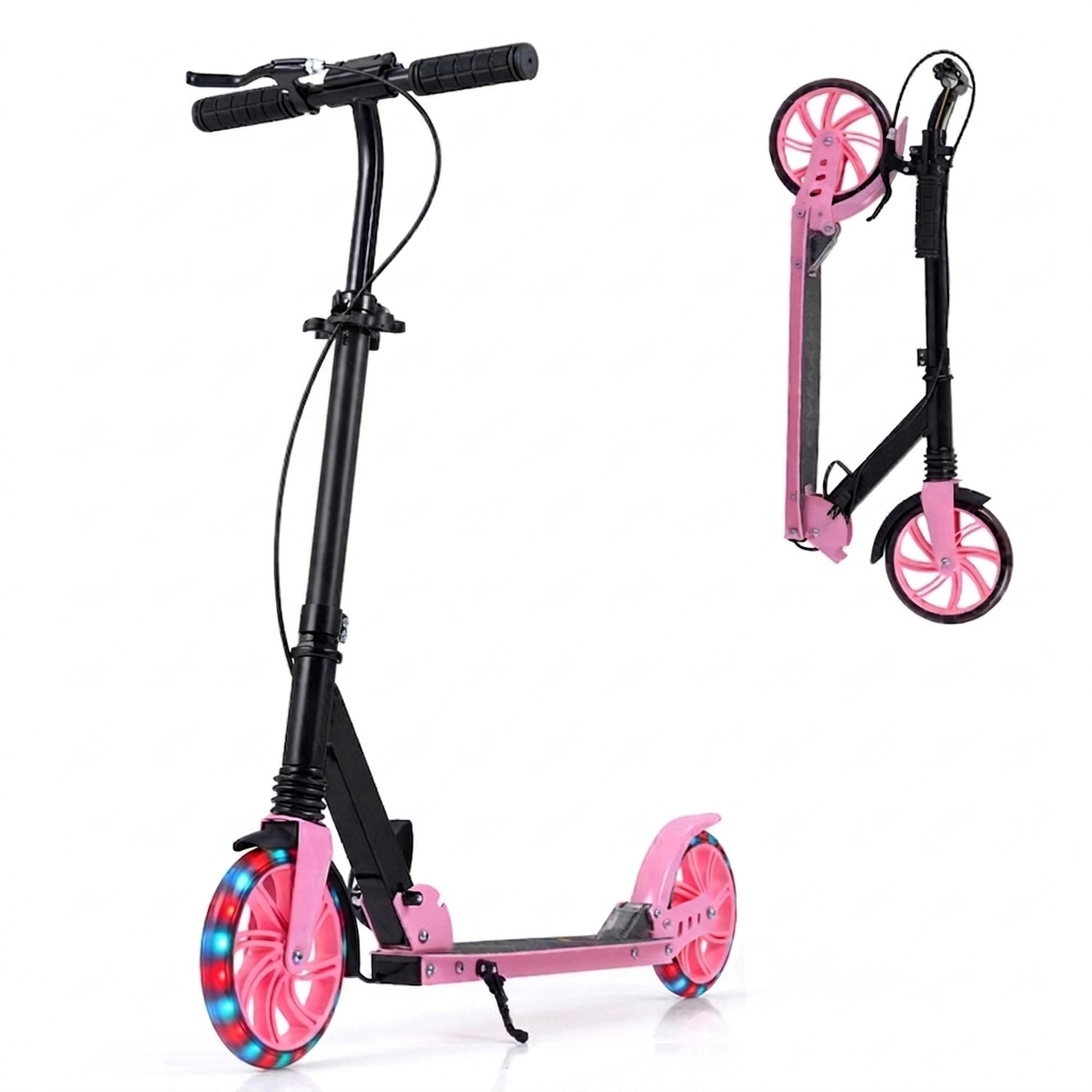 SUGIFT Kids Pink Folding Kick Scooter with 8-in Light-Up Wheels 39-in W 35-in to 41-in H 220-lb Rider Capacity