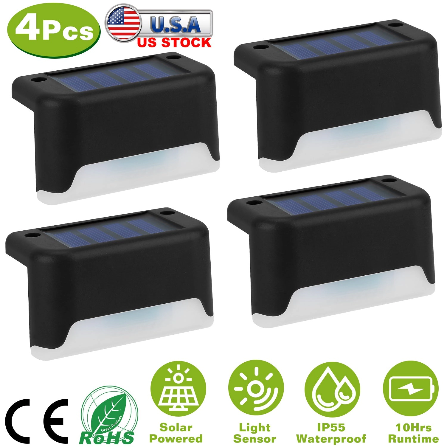 GBruno Solar LED Step Lights 4-Pack Outdoor Waterproof