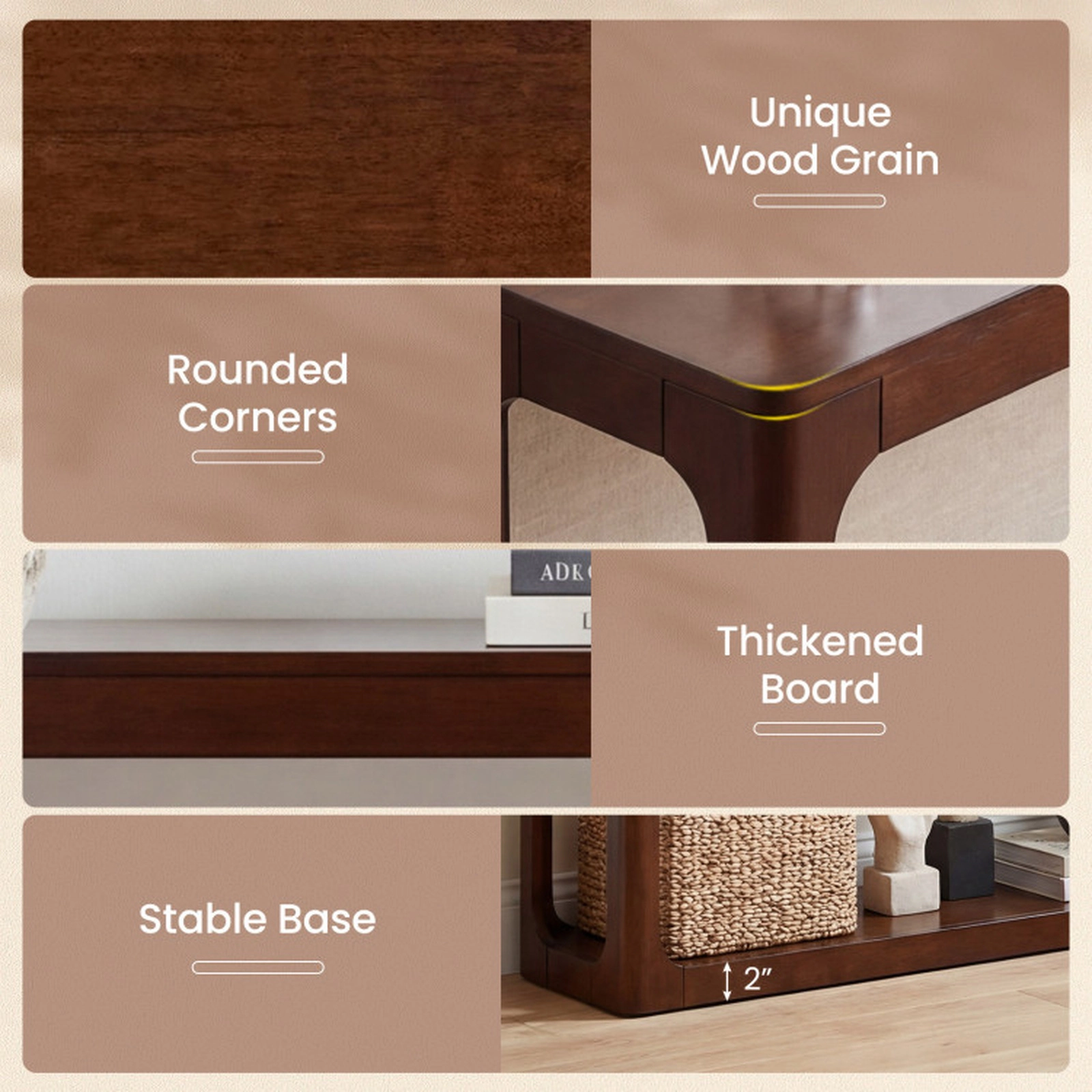 SUGIFT 2-Tier Mid Century Rubber Wood Console Table with Storage Shelf 165-lb Capacity 32.5-in Tall Antique Brown