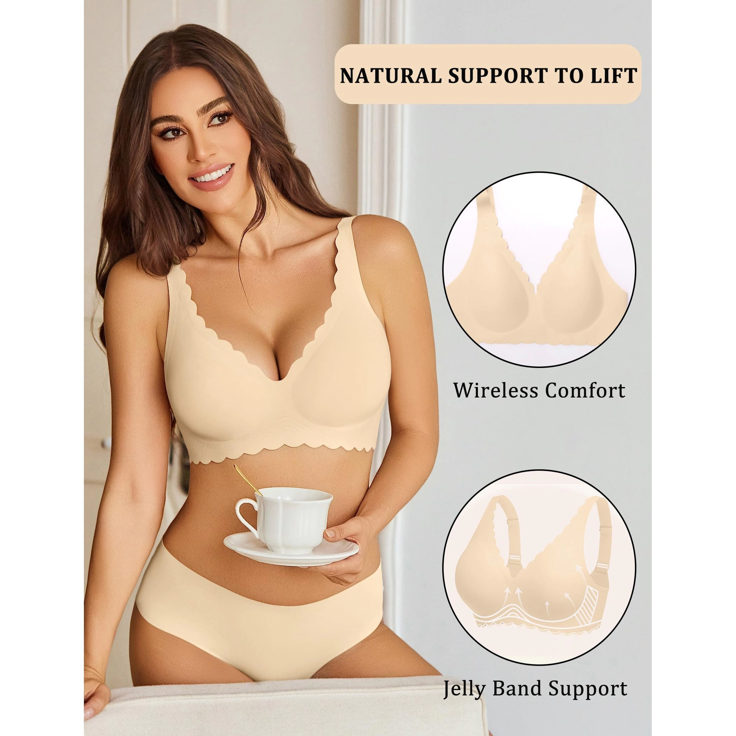 Avidlove Women's Seamless Wireless Deep V Plunge Full Coverage Bra