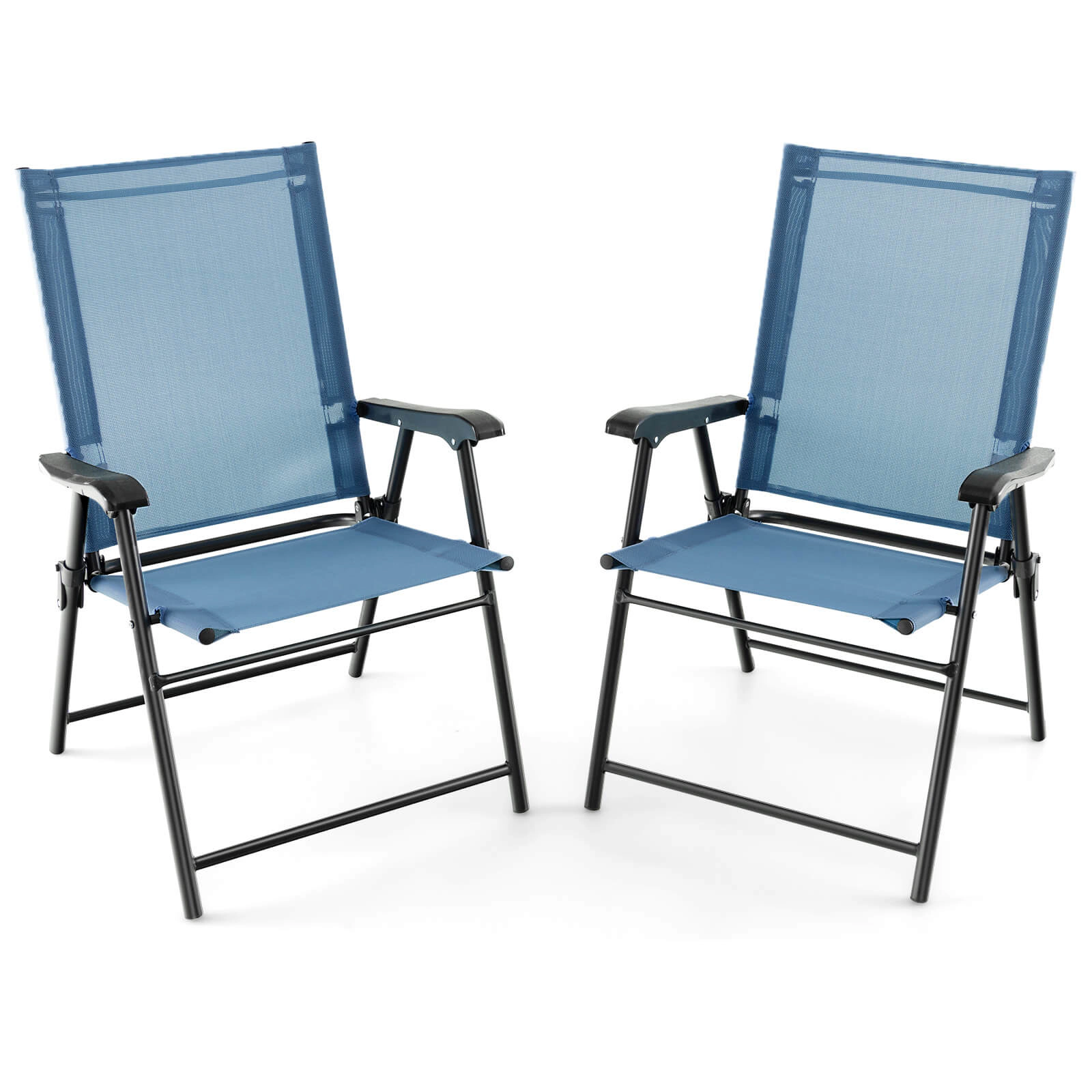 SUGIFT Blue Folding Curved Armrests and Metal Frame Set of 2 Patio Dining Chairs
