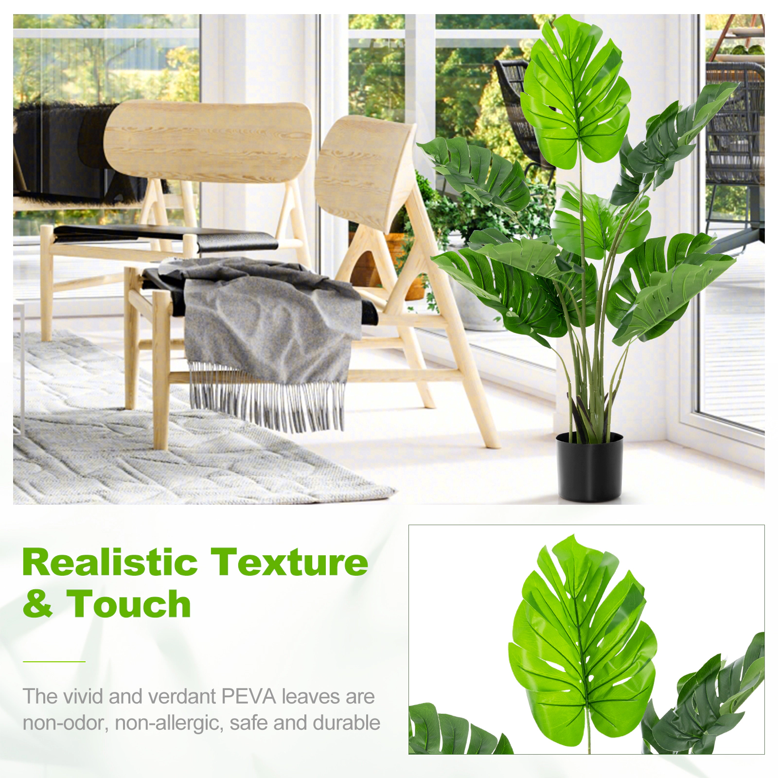 Slickblue Set of 2 4-Ft Artificial Monstera Trees with Pots for Indoor Decor